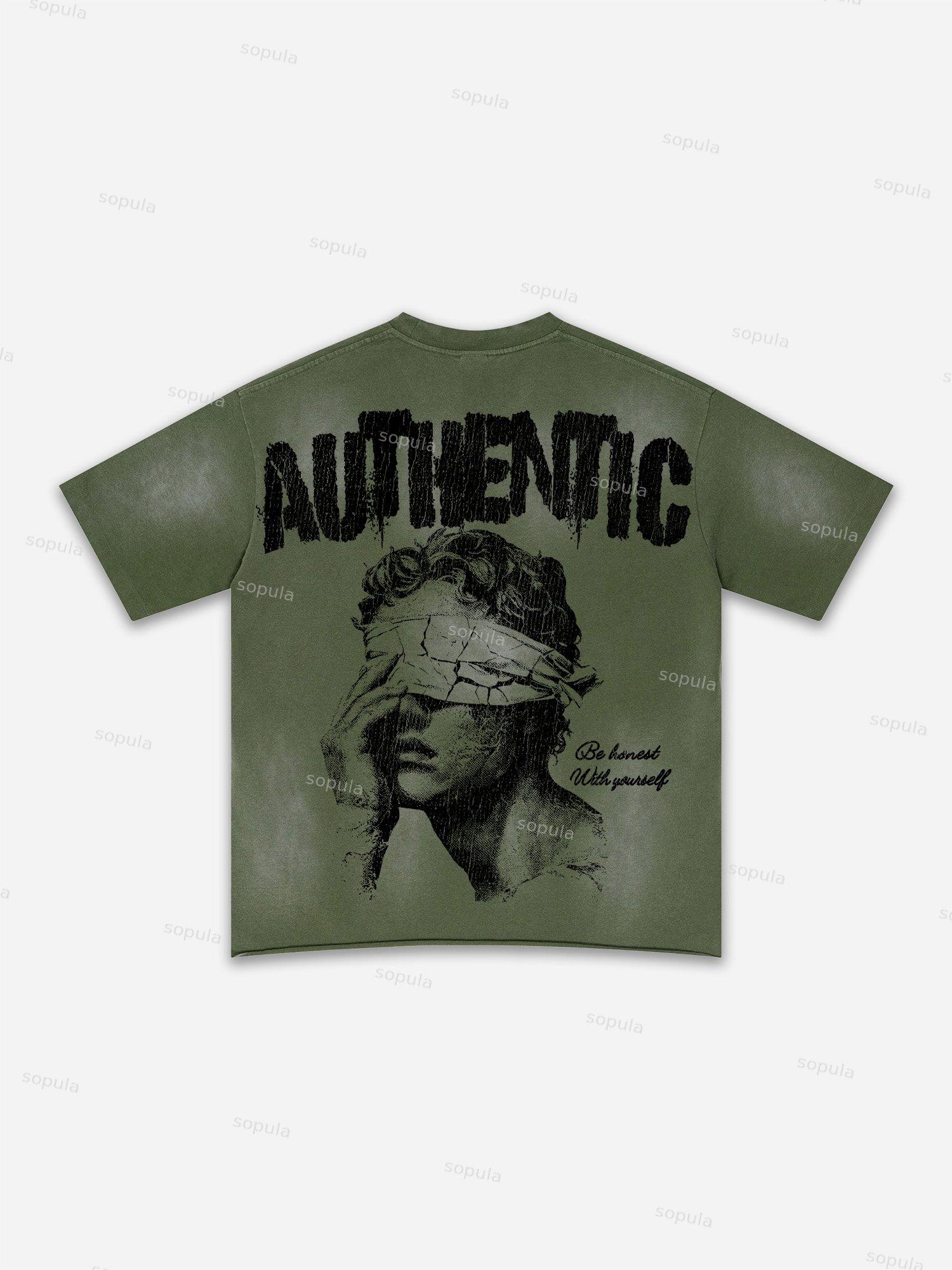 Authentic Abstract Portrait Print Washed T-shirt Product Image