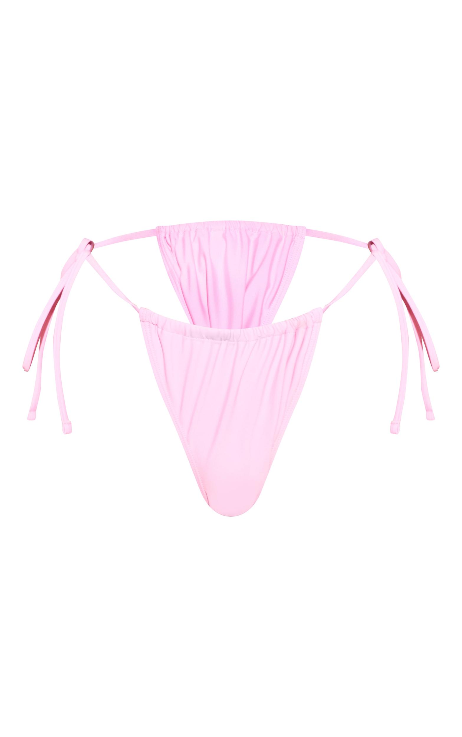 Pink Tie Side Ruched Bikini Bottoms Product Image