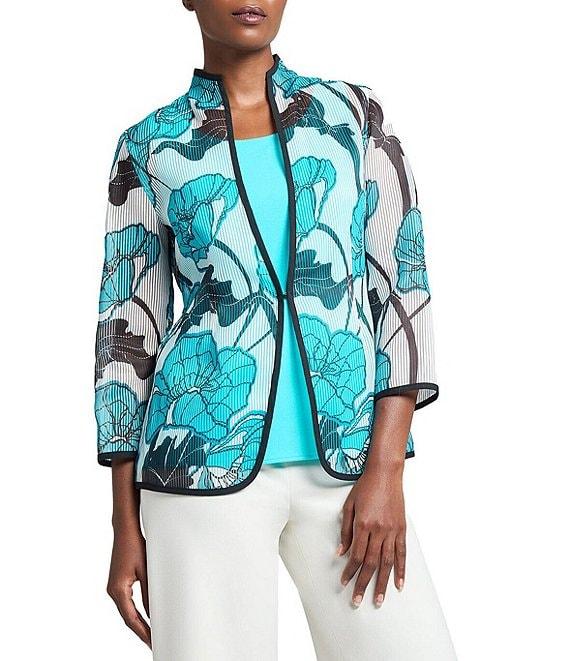 Ming Wang Floral Sheer Stand Collar Bracelet Sleeve Jacket Product Image