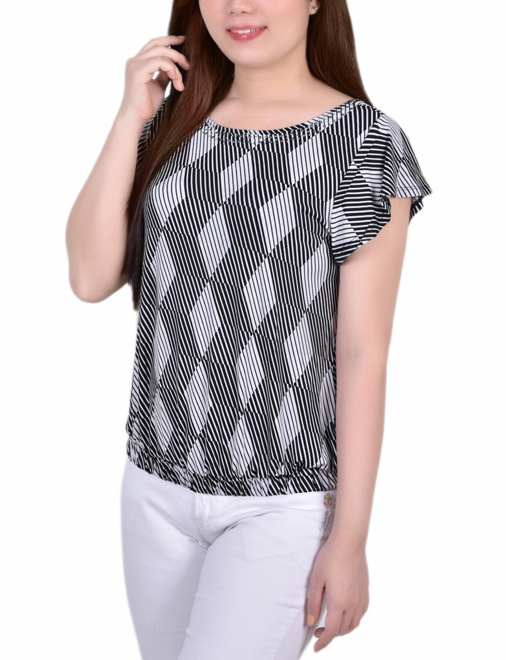 Black White Abstract Flutter Sleeve Top Product Image