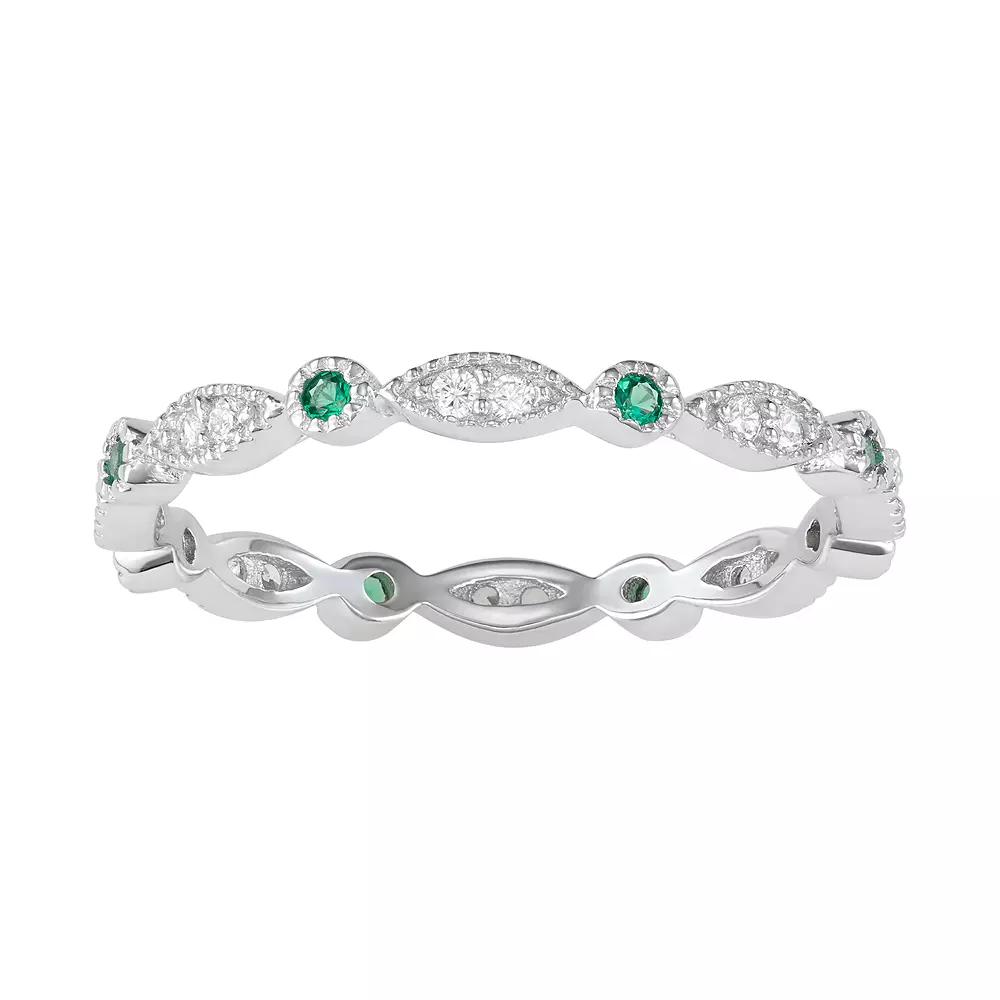 Sterling Silver Lab-Created Green Spinel & Cubic Zirconia Geometric Ring, Women's, Size: 7 Product Image