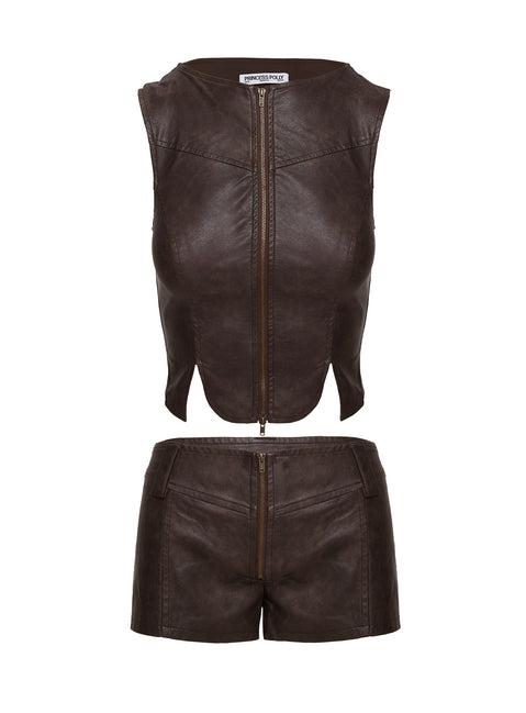 Ambrosie Faux Leather Set Washed Brown Product Image