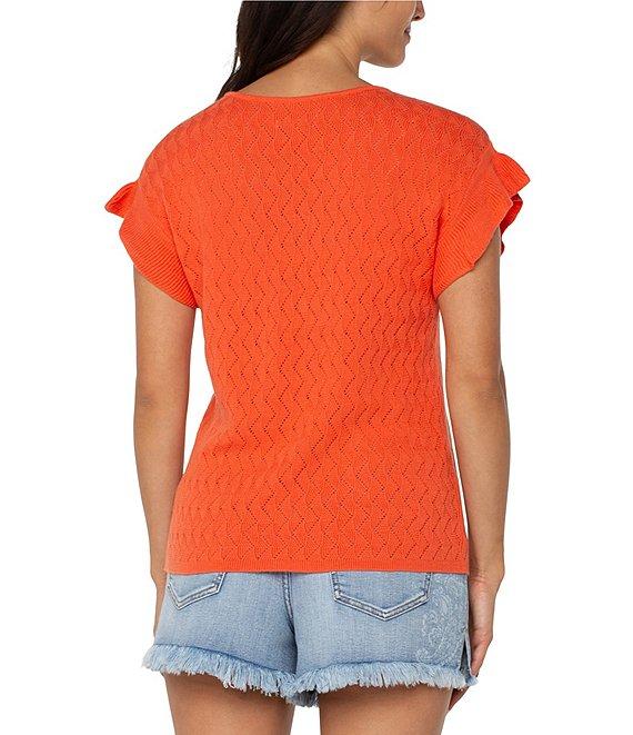 Liverpool Los Angeles Knit Geo Pointelle Short Flutter Sleeve Sweater Product Image