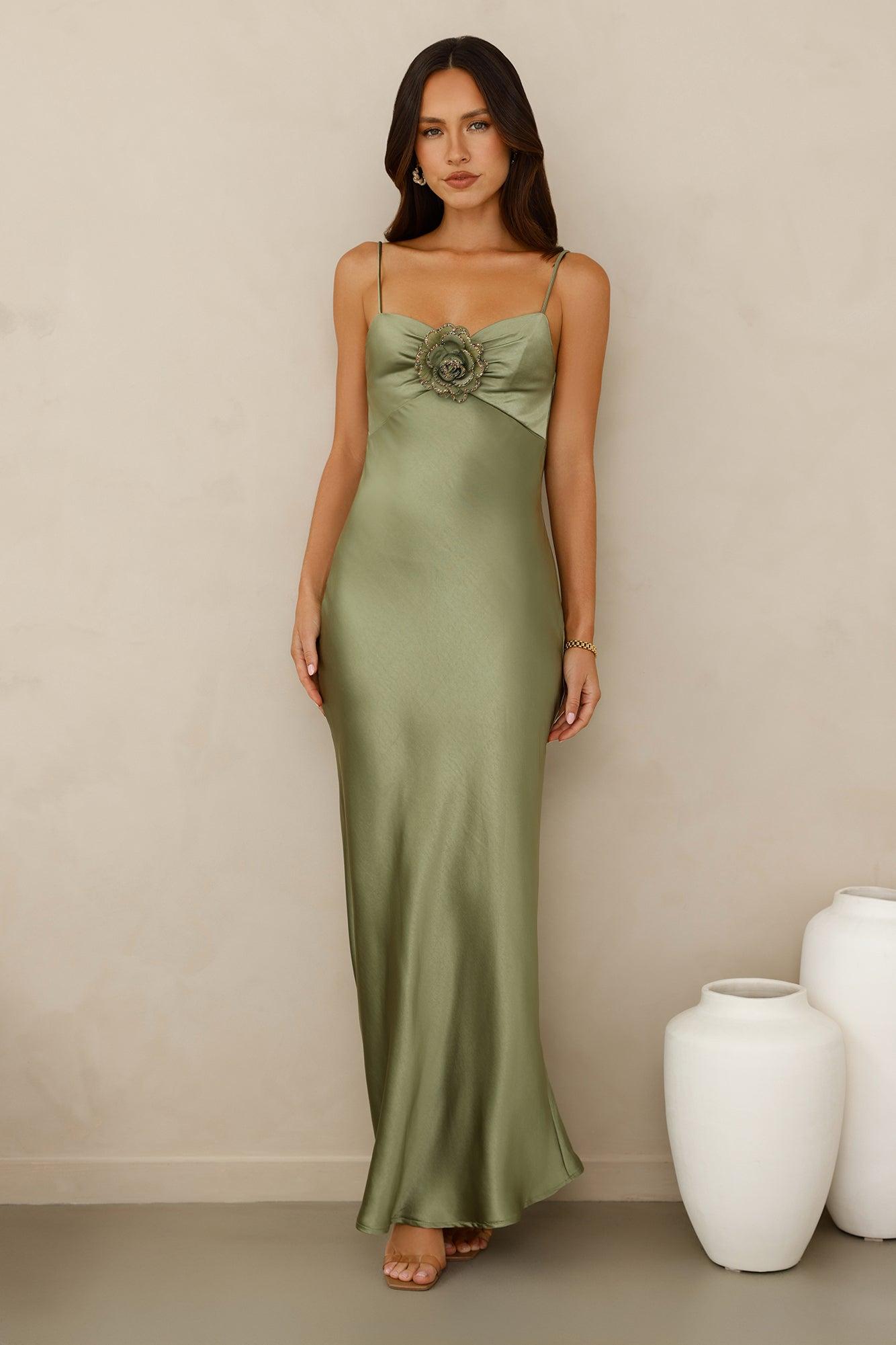 Ultimate Style Satin Maxi Dress Green Product Image