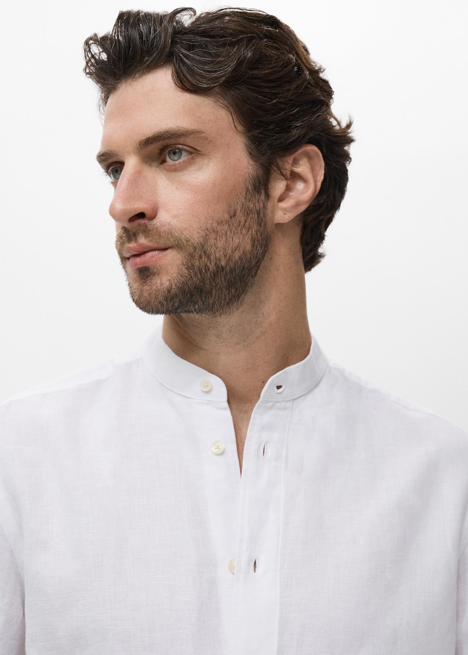 Mao collar linen shirt - Men | MANGO USA Product Image