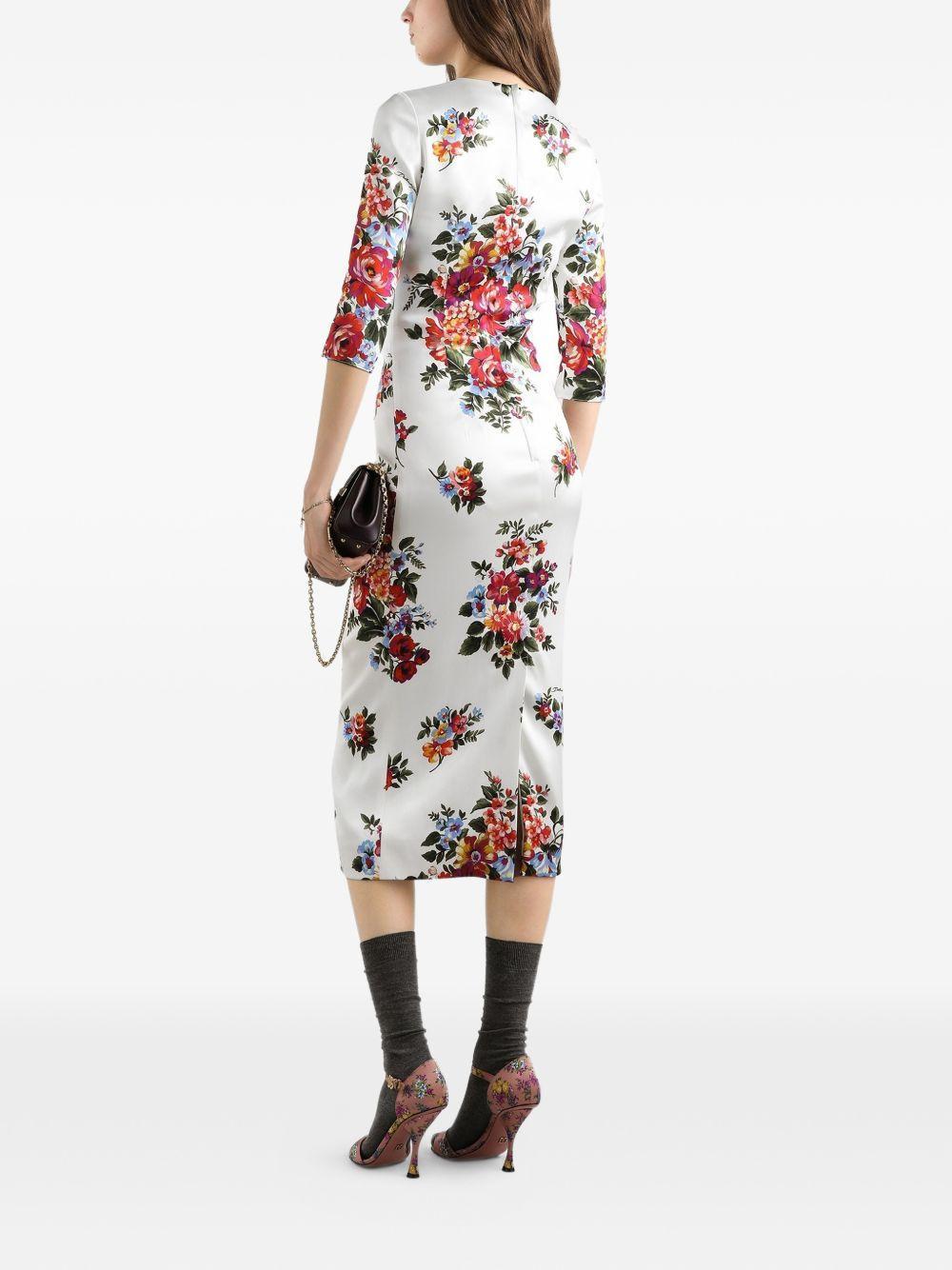 DOLCE & GABBANA Abito Midi Bianco Con Stampa Floreale Dolce E Gabbana In White Product Image