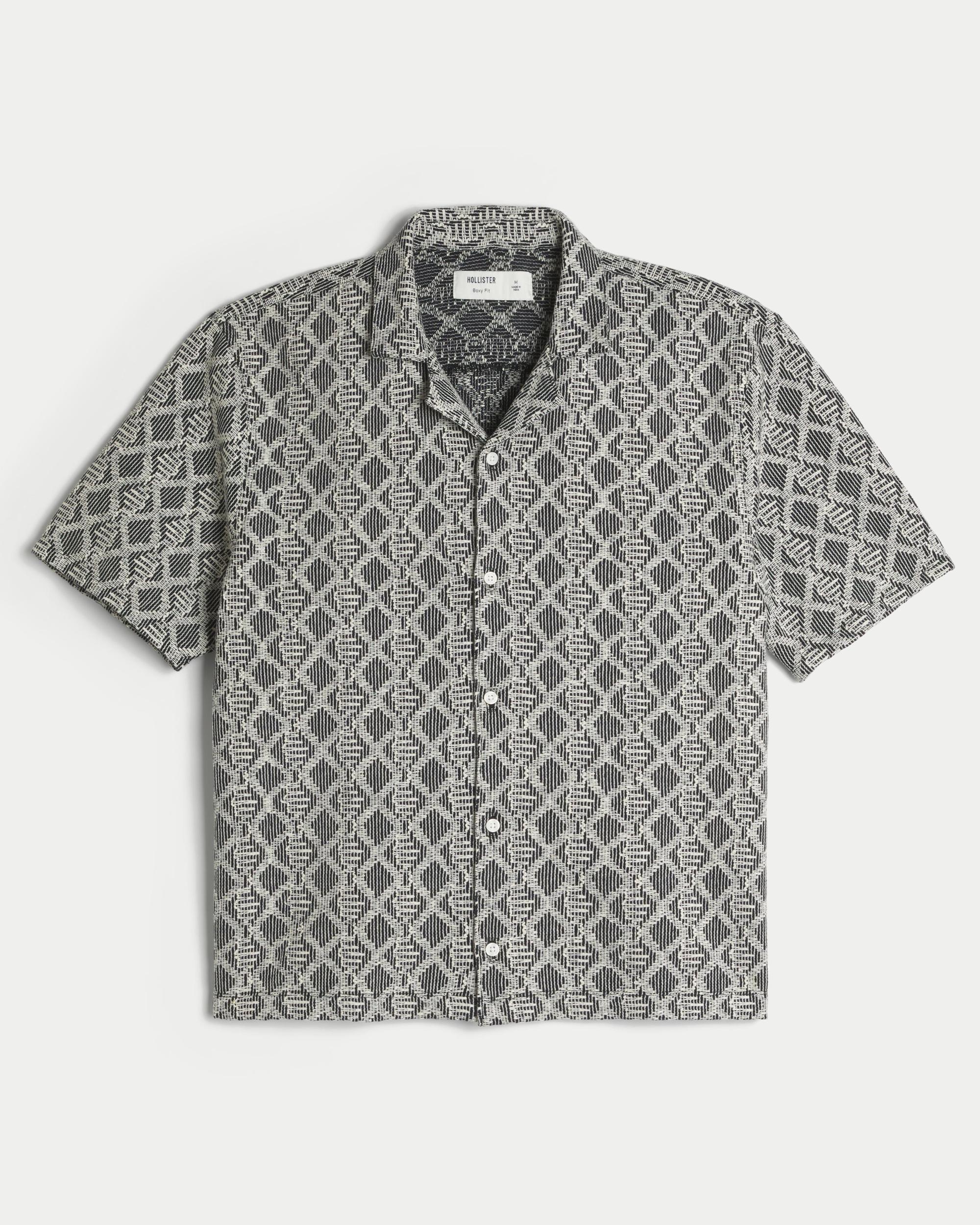 Boxy Short-Sleeve Crochet-Style Shirt Product Image