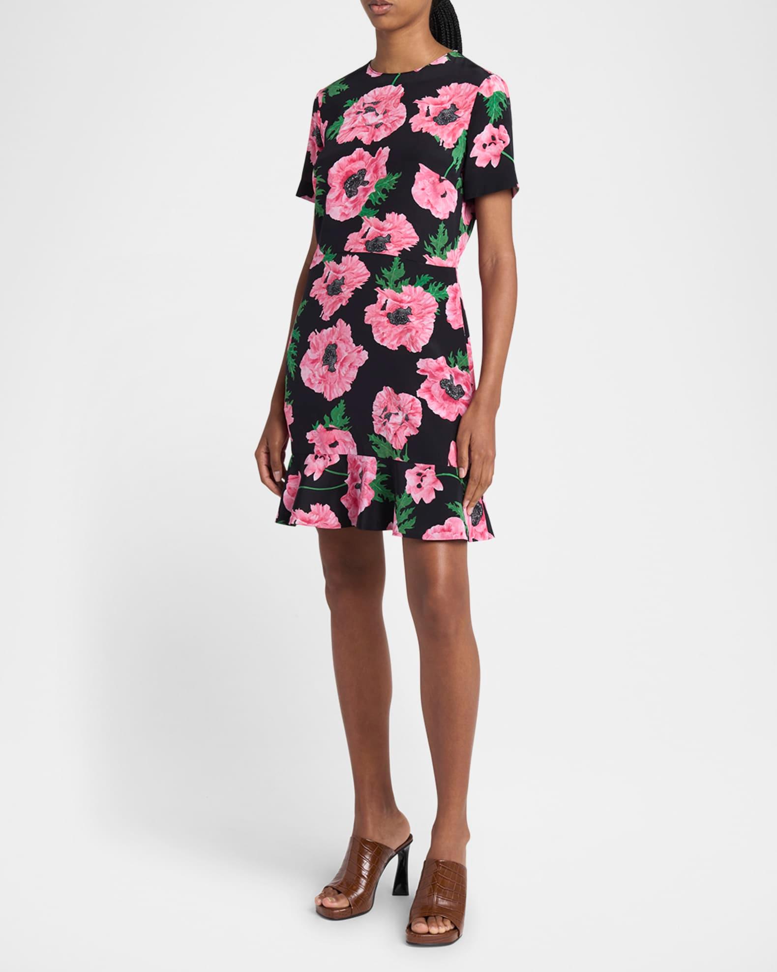 Poppy-Print Short-Sleeve Ruffle Mini Dress Product Image