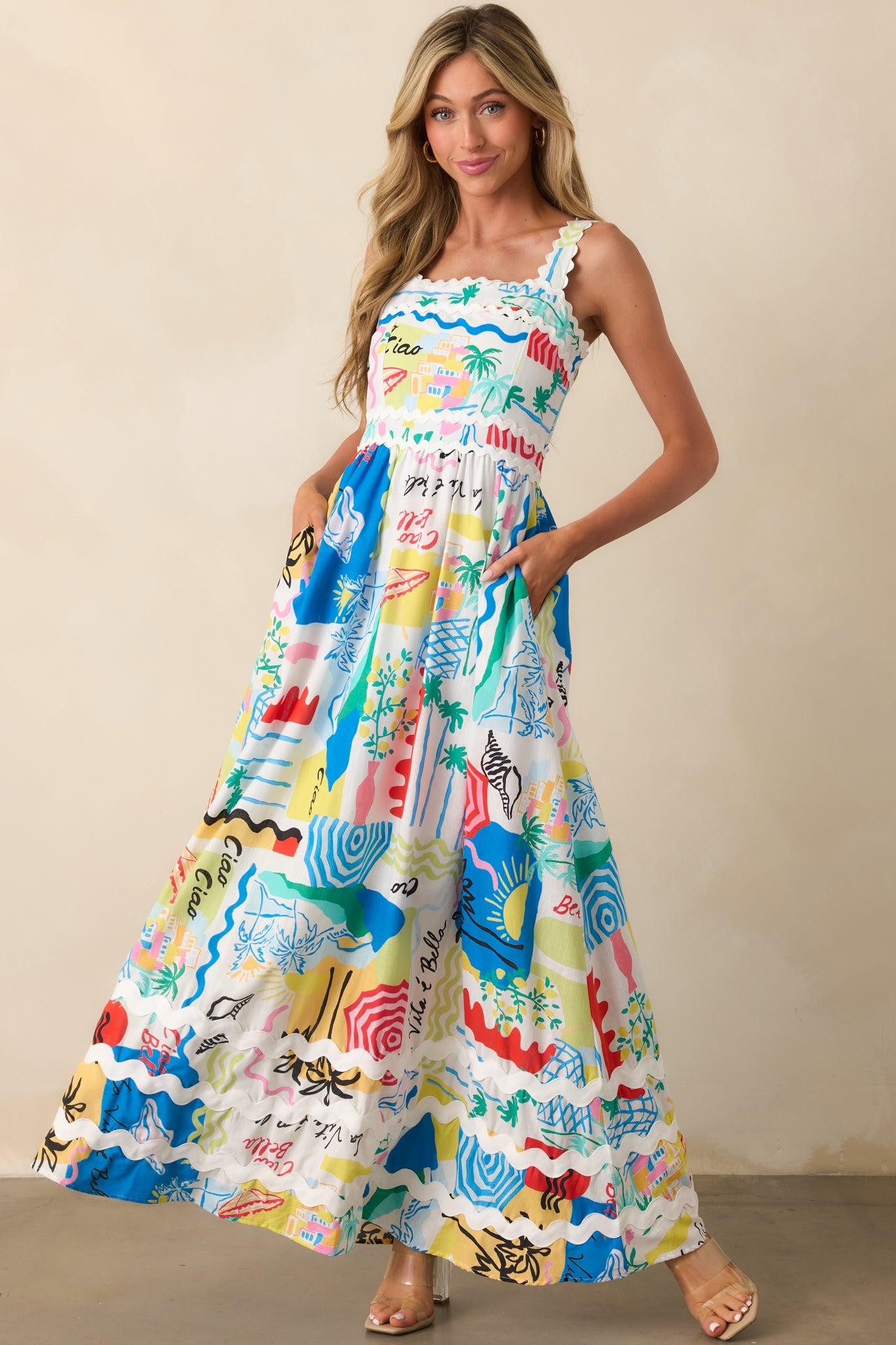 Prosperina Florence Multi Tropical Print Linen Maxi Dress Product Image