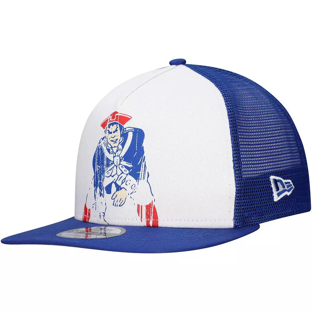 Men's New Era White/Royal New England Patriots Distressed 9FIFTY A-Frame Snapback Hat Product Image