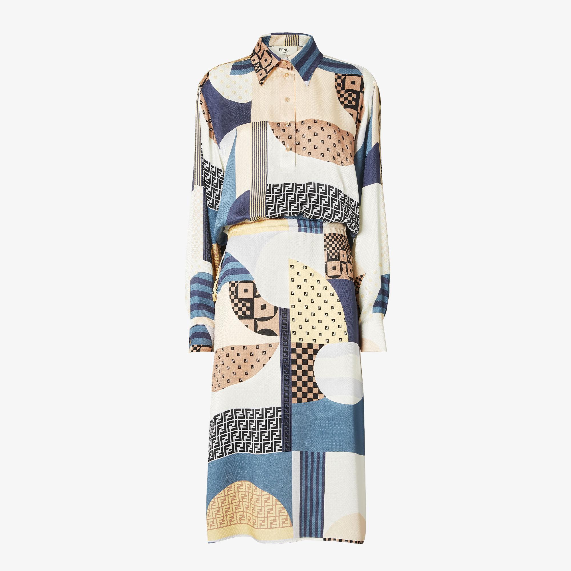 DressSilk dress with blue patchwork print Product Image