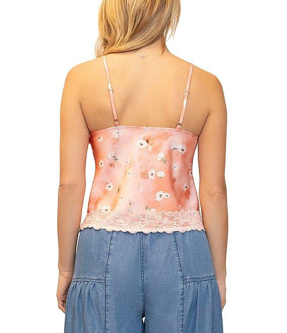 Stevie By Steve Madden Floral Print Lace Trim Spaghetti Strap Camisole Top Product Image