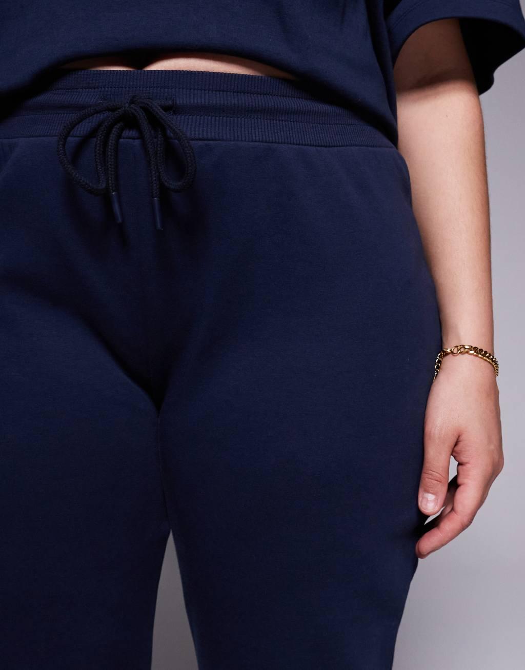 ASOS DESIGN Curve interlock flared sweatpants in navy - part of a set Product Image