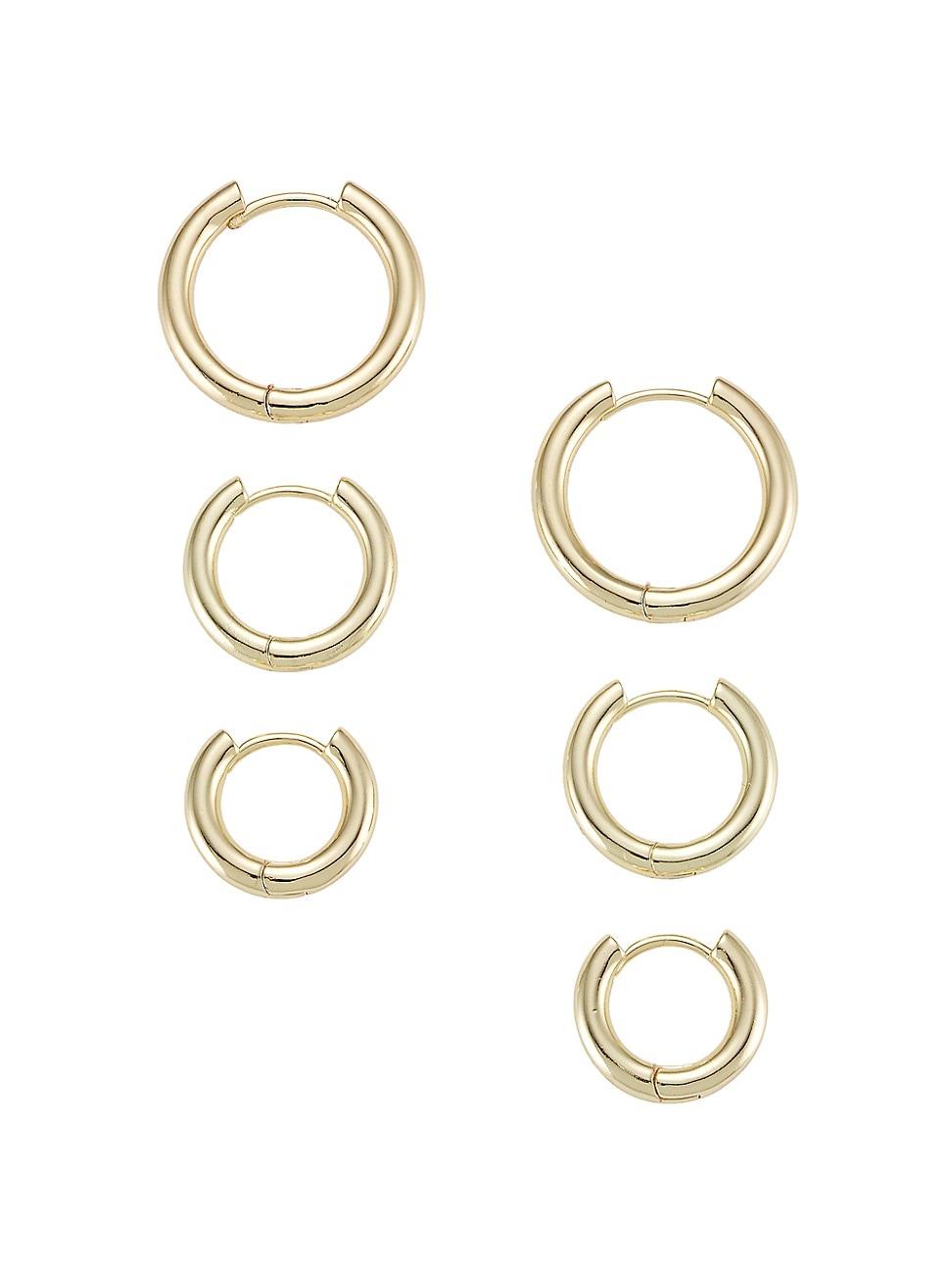 Womens 18K Gold-plated 3-Piece Triples Hoop Set Product Image
