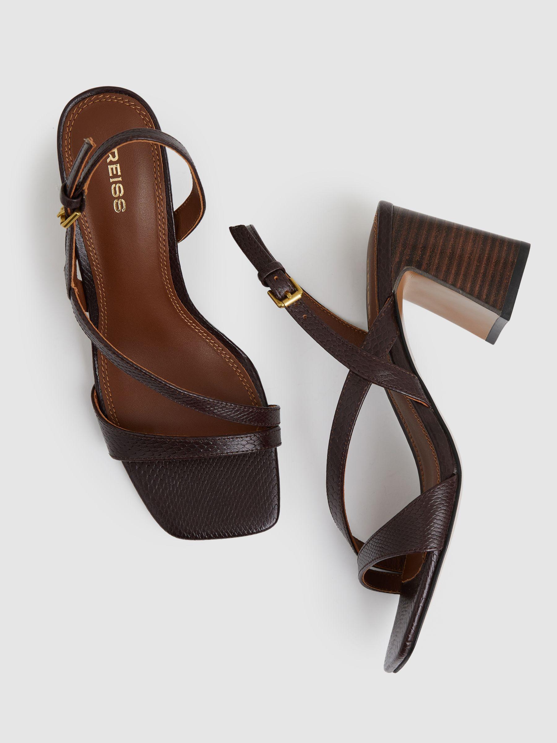 Strappy Leather Heeled Sandals in Chocolate Product Image