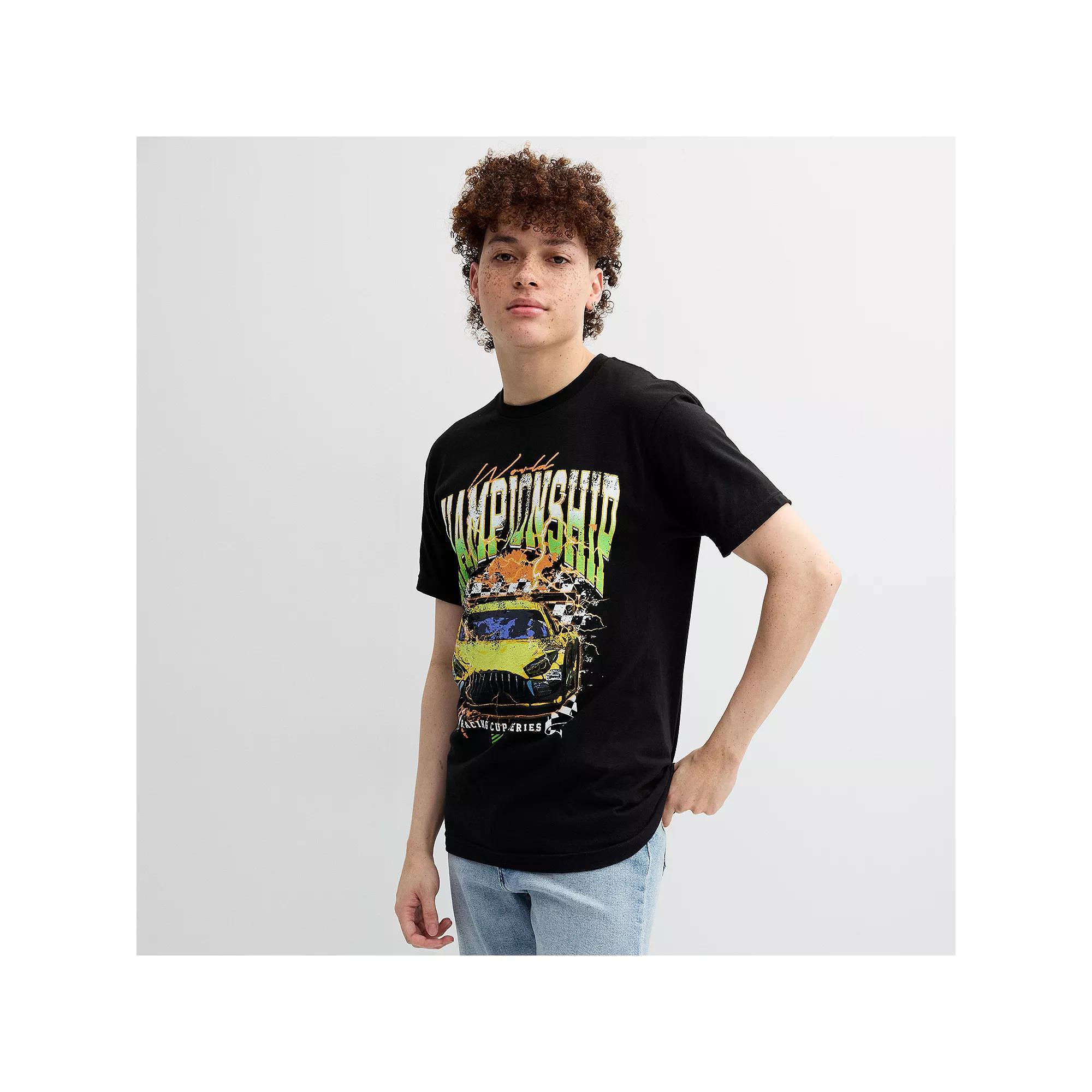 Men's "World Championship" Vintage Oversized Graphic Racing Car Tee on Black, Size: Medium Product Image