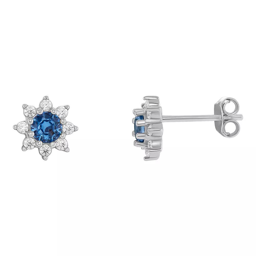 PRIMROSE Birthstone Cubic Zirconia Flower Stud Earrings, Women's, Silver Tone Dec Product Image