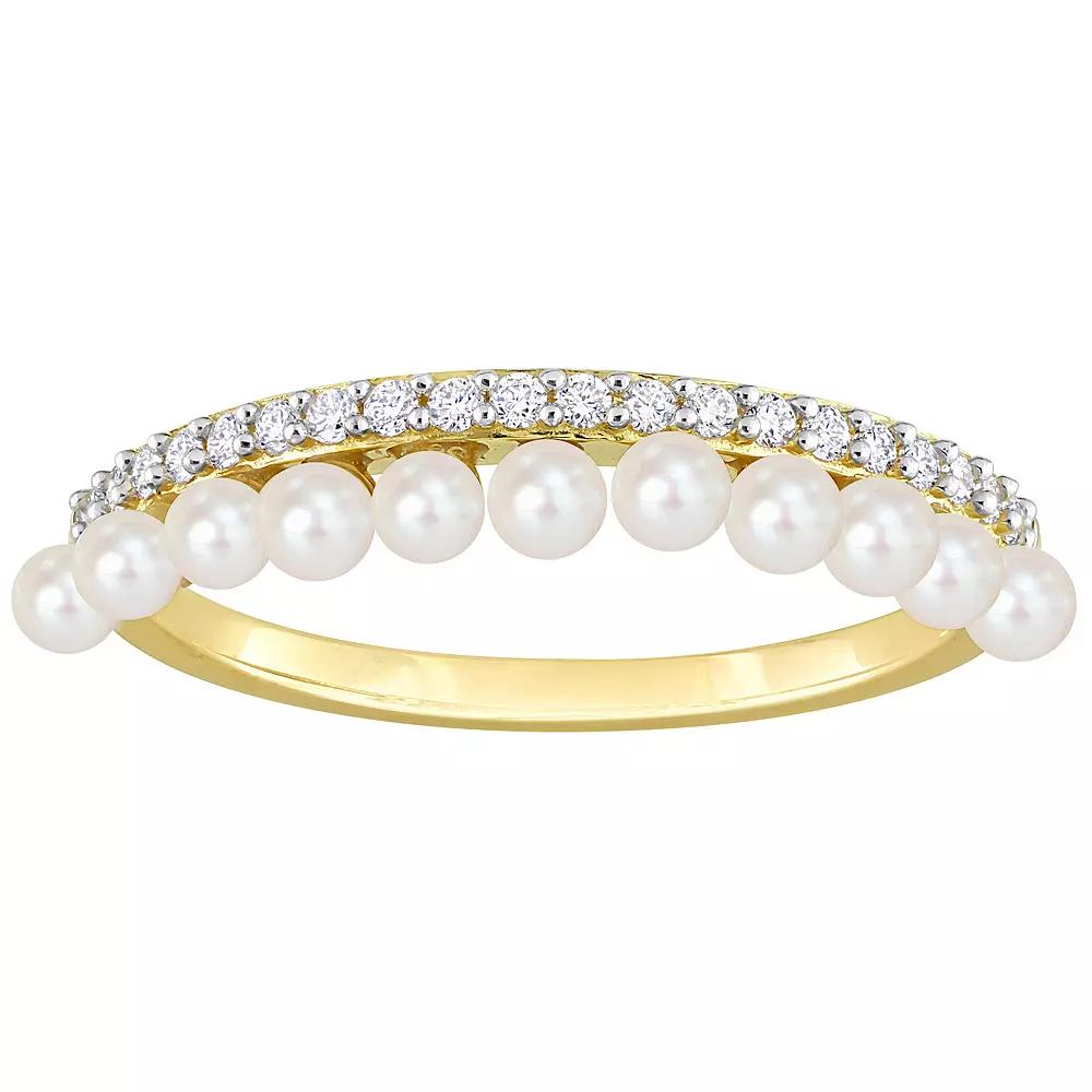 Stella Grace 14k Gold Freshwater Cultured Pearl & 1/6 Carat T.W. Diamond Single Row Ring, Women's Product Image