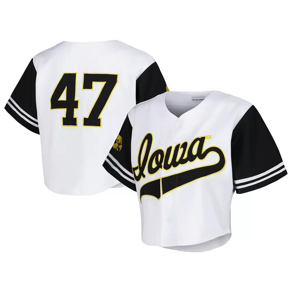 Women's Established & Co. White Iowa Hawkeyes Baseball Jersey Cropped T-Shirt,  Product Image