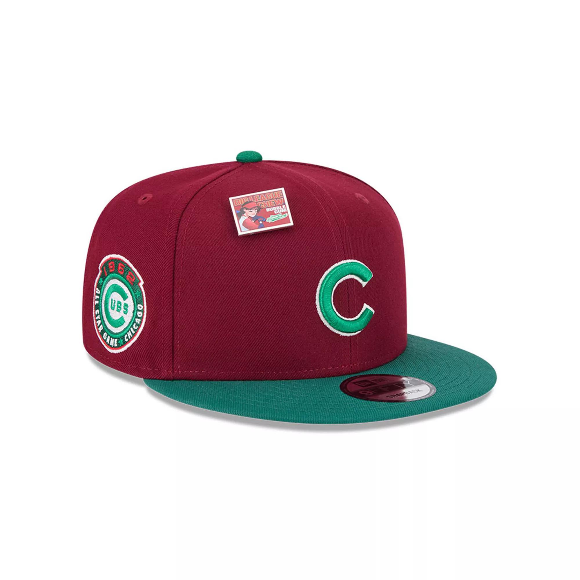 Men's New Era Cardinal/Green Chicago Cubs Strawberry Big League Chew Flavor Pack 9FIFTY Snapback Hat, Red Product Image