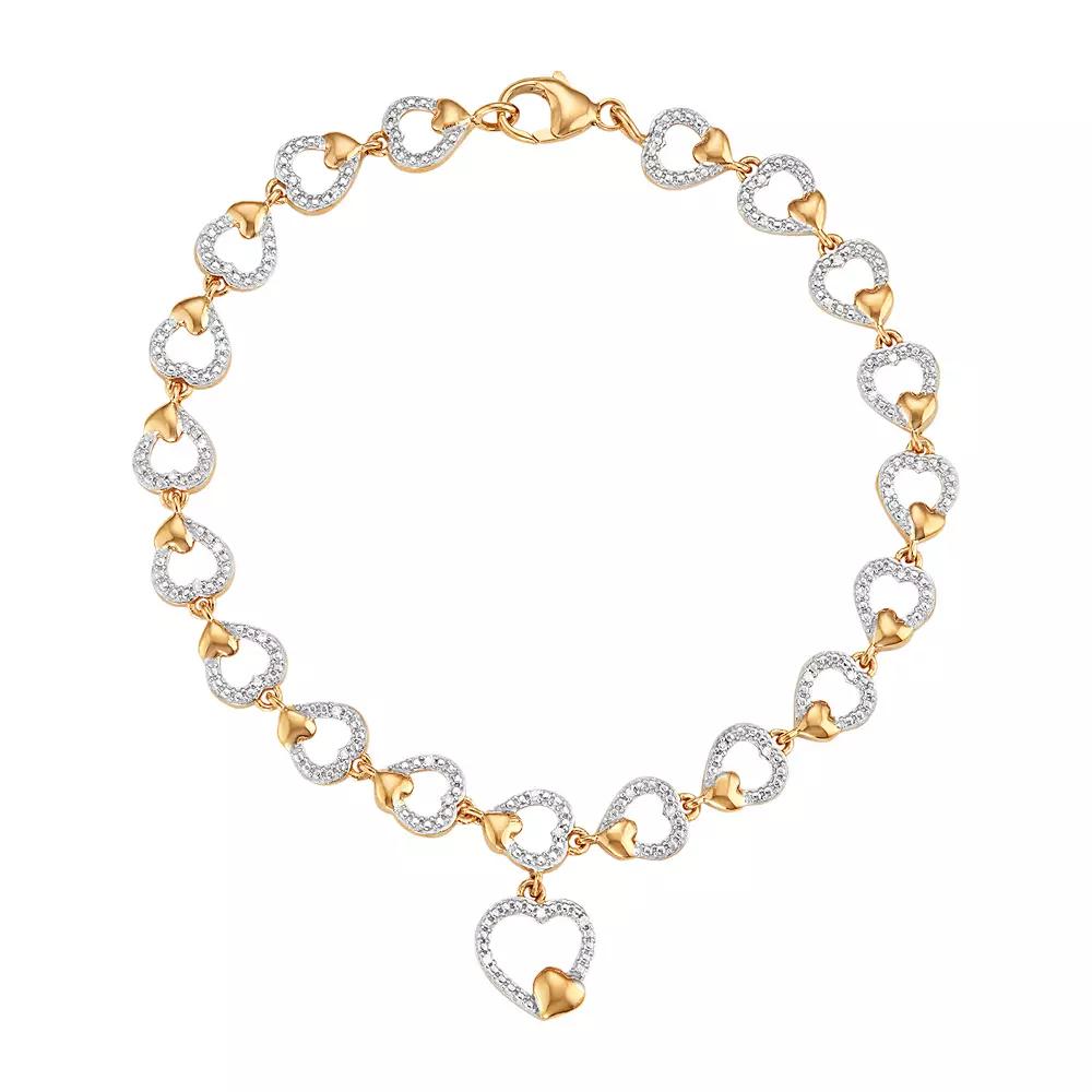 Jewelexcess Two Tone Sterling Silver 1/8 Carat T.W. Diamond Heart Bracelet, Women's, Size: 7.5", White Product Image