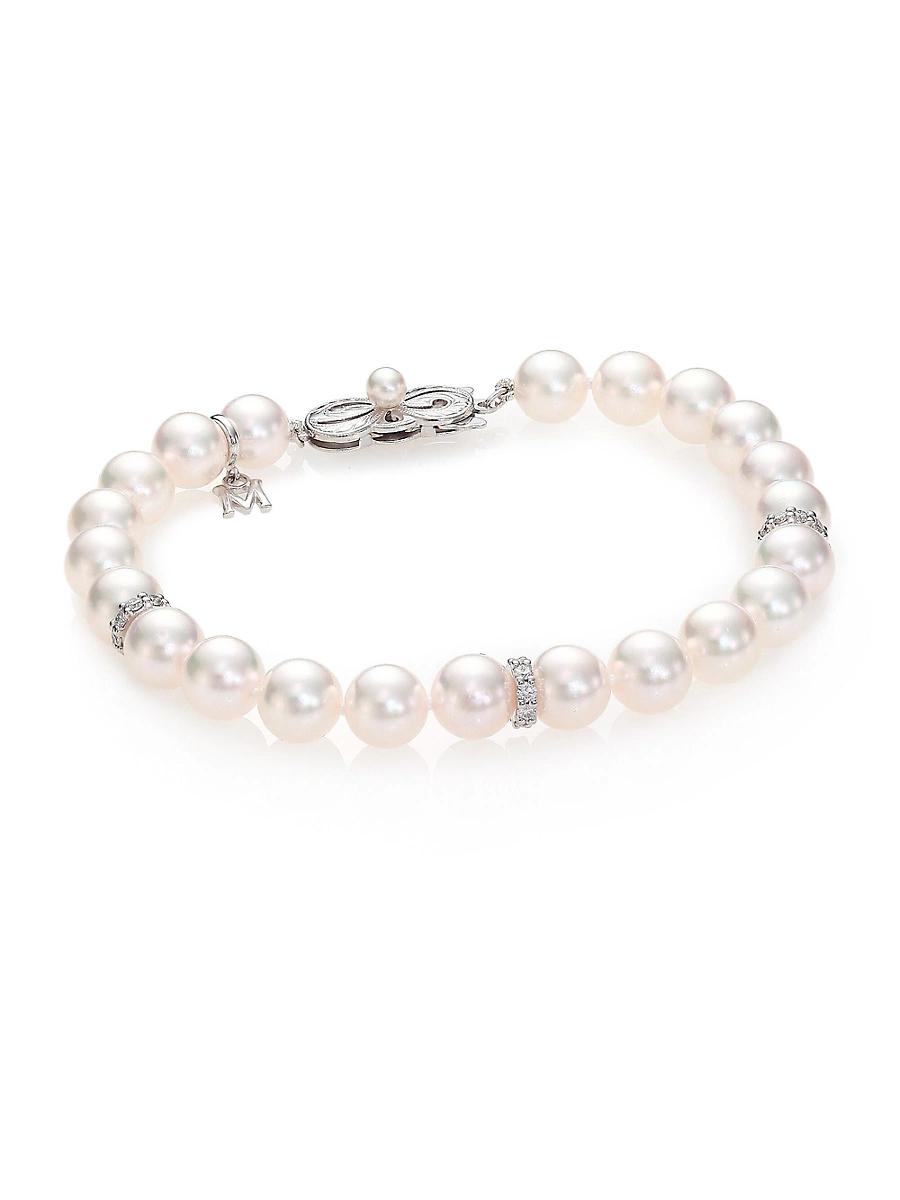 Womens Akoya 7MM-7.5MM Pearl & 18K White Gold Bracelet Product Image