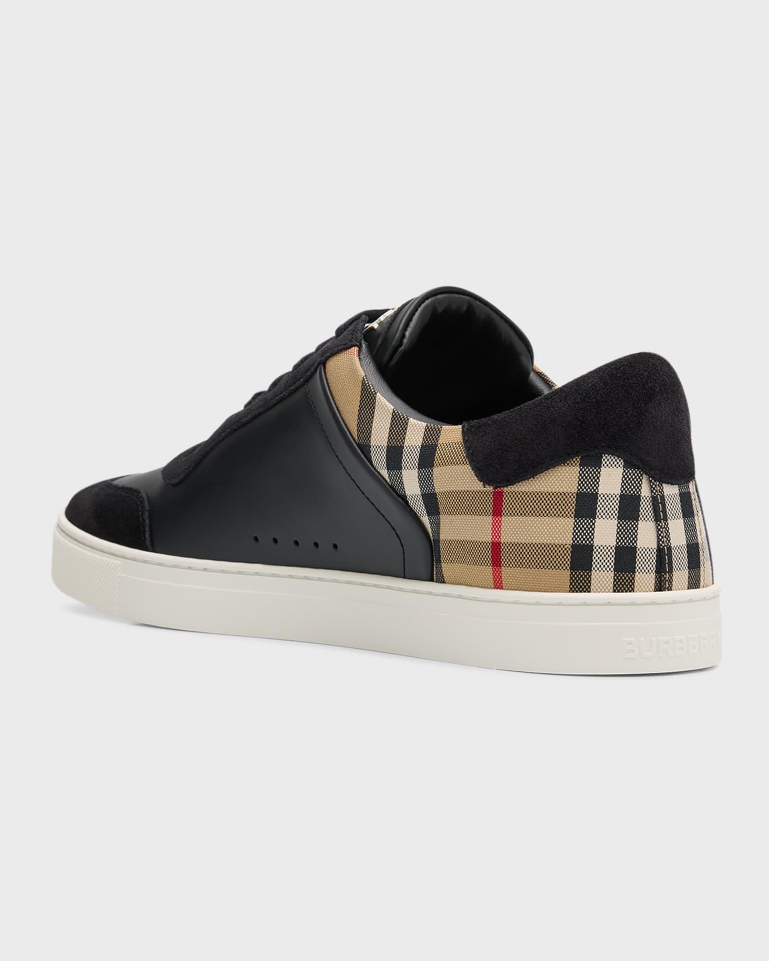 Mens Stevie Check Leather & Canvas Sneakers Product Image