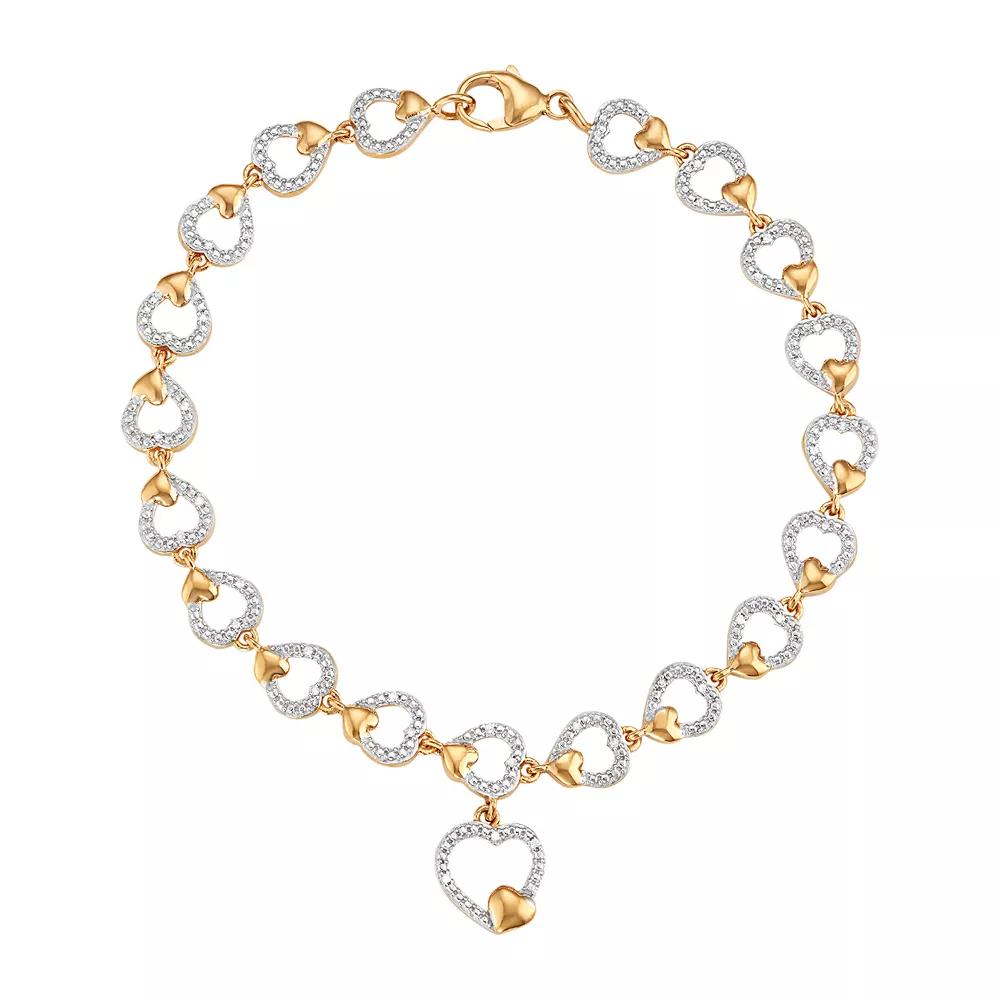 Jewelexcess Two Tone Sterling Silver 1/8 Carat T.W. Diamond Heart Bracelet, Women's, Size: 7.5", White Product Image