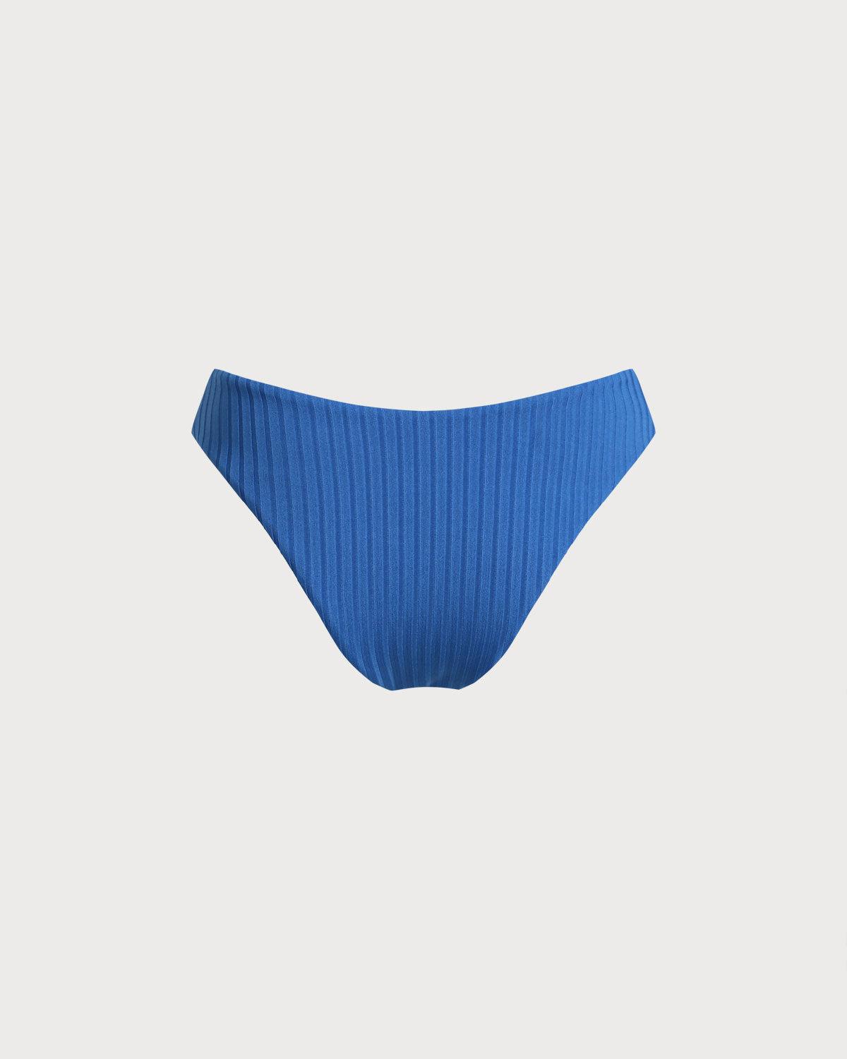 Blue Textured Low Waisted Bikini Bottoms Product Image