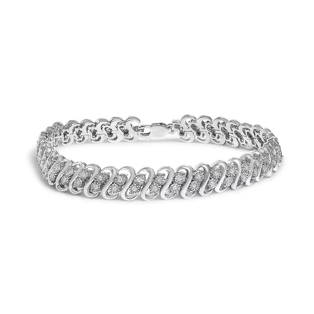 Haus of Brilliance Sterling Silver 1/2 Carat T.W. Diamond Double Row S-Link Bracelet, Women's, Size: 7.25" Product Image