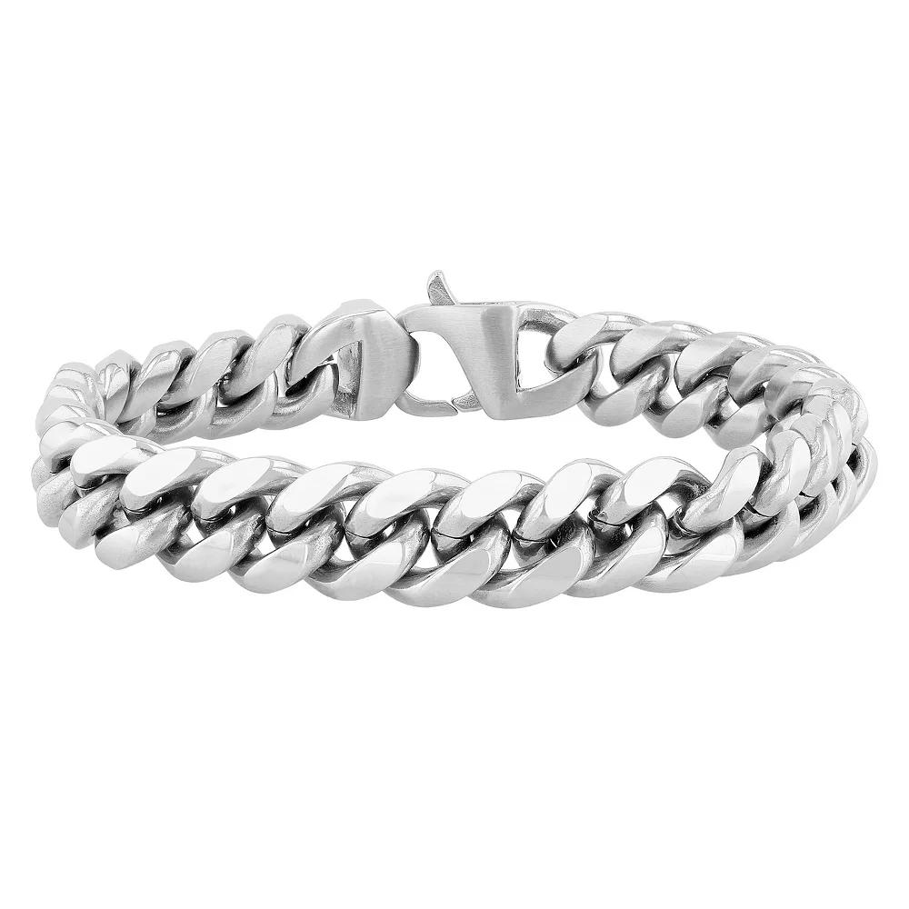Stainless Steel Curb Link Chain Bracelet, Men's, Size: 8.5", Silver Product Image