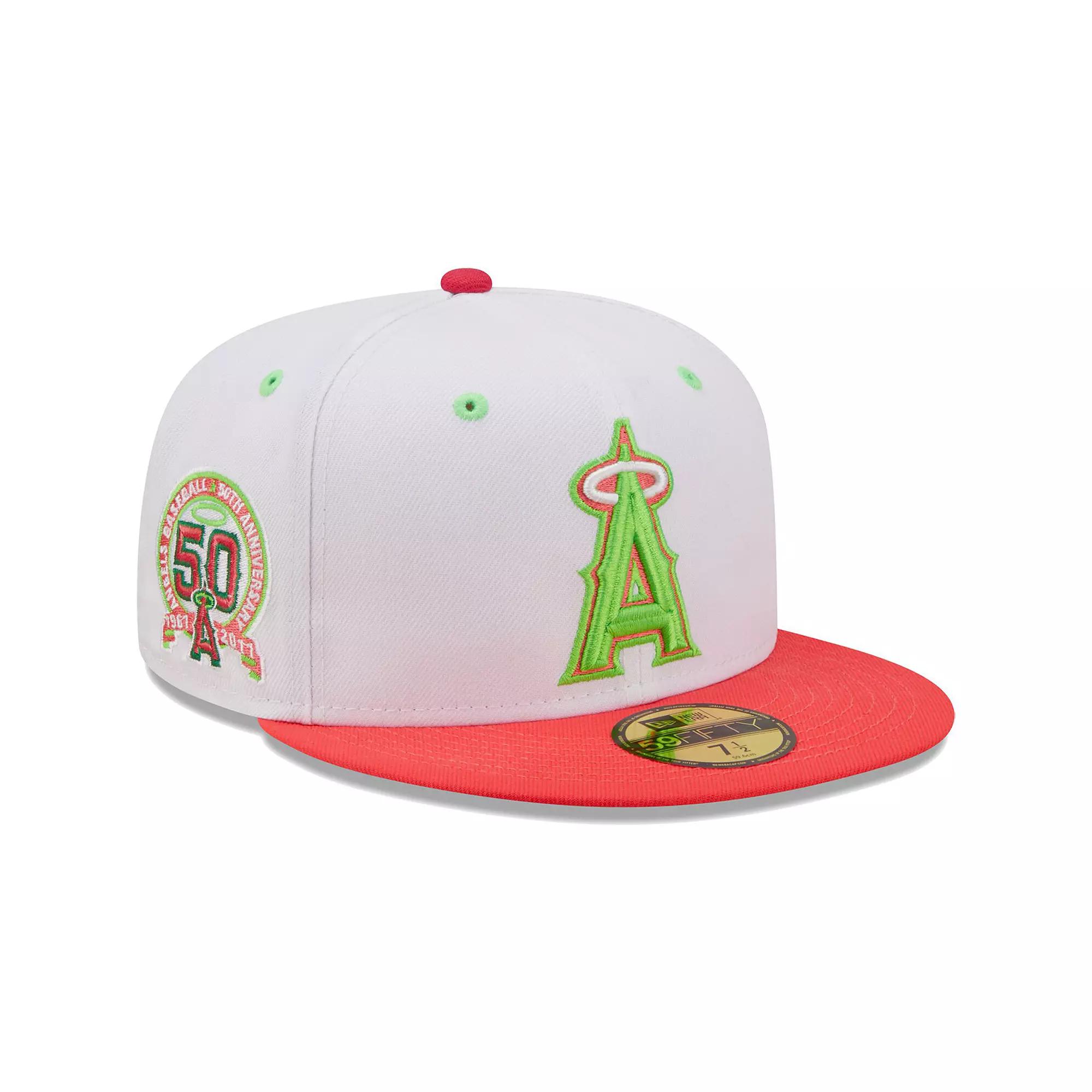 Men's New Era White/Coral Los Angeles Angels 50th Anniversary Strawberry Lolli 59FIFTY Fitted Hat, Size: 7 3/4 Product Image
