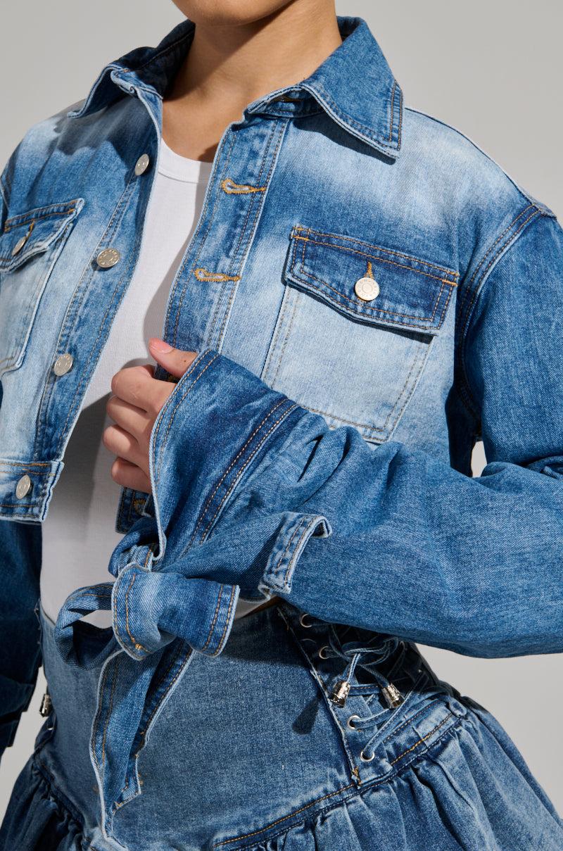 HERE FOR A GOOD TIME CROPPED DENIM JACKET Product Image