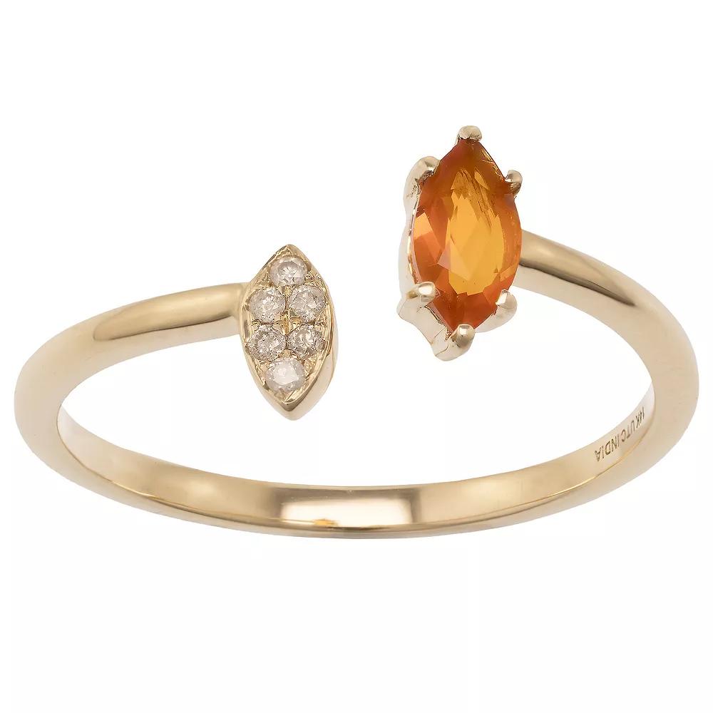 Gemistry 14k Gold Fire Opal & White Topaz Open Marquise Ring, Women's,  Product Image