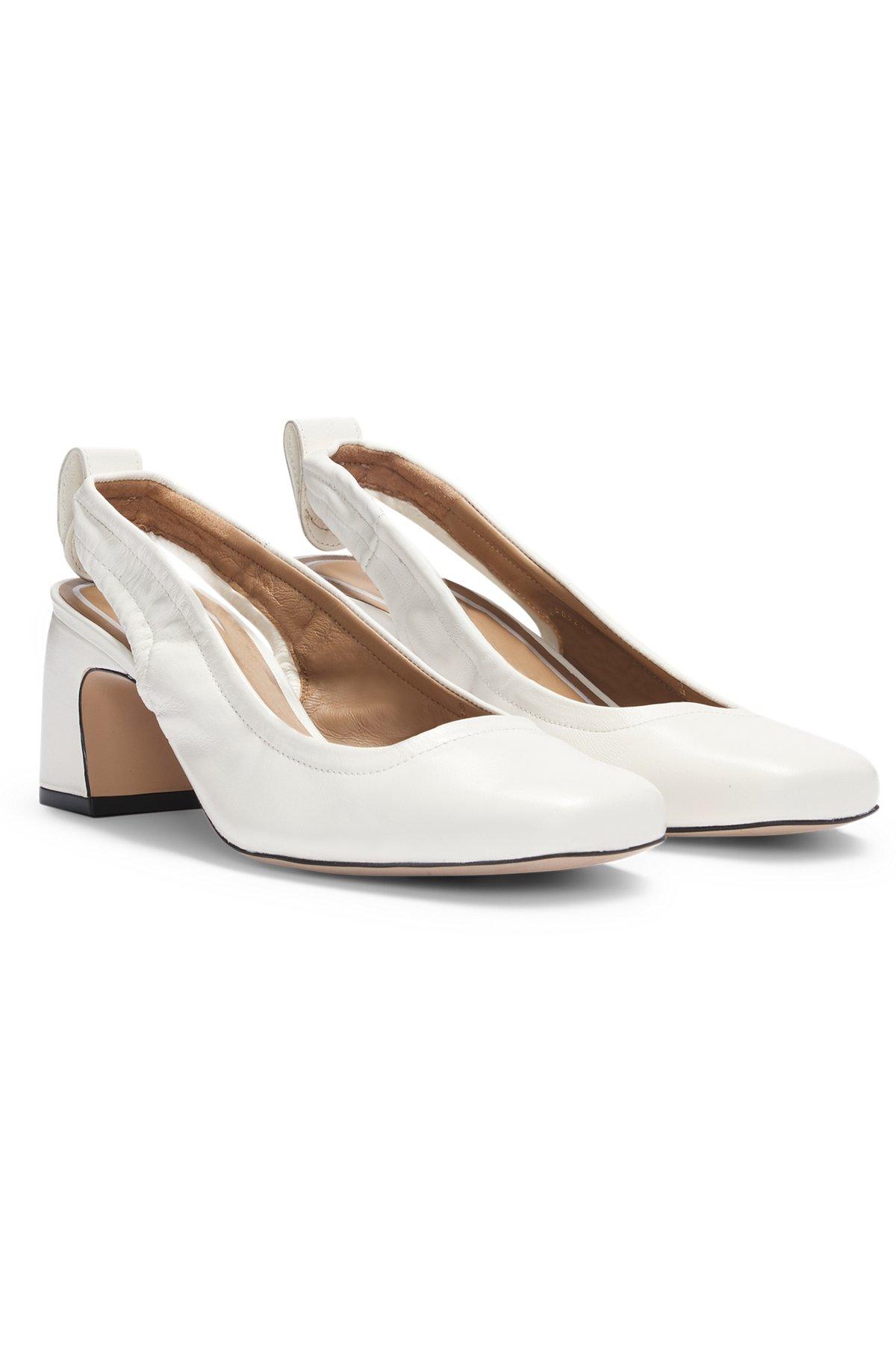 BOSS - Leather slingback pumps with Double B monogram - White Product Image