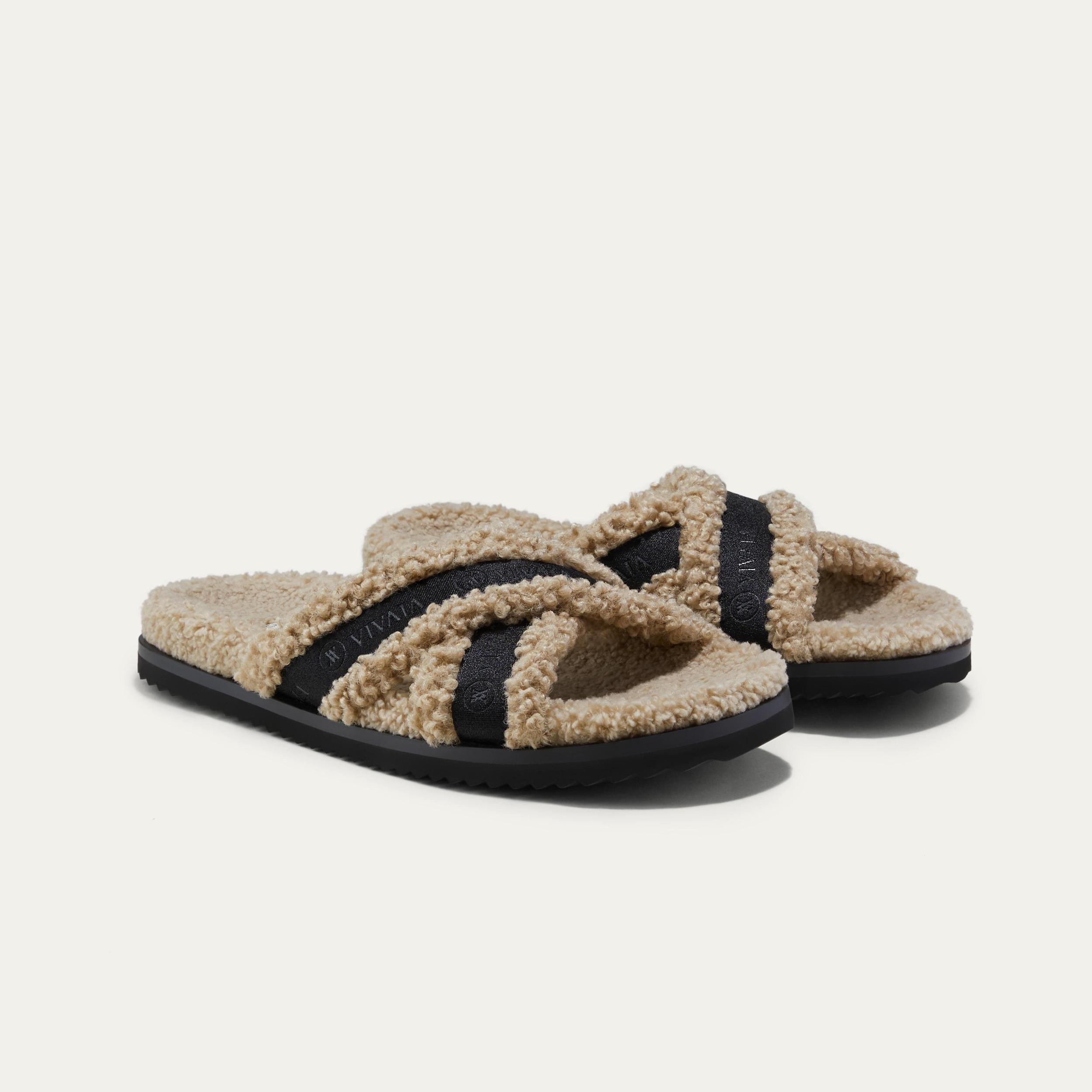 Furry Criss-Cross Strap Slippers (Hannah) Product Image