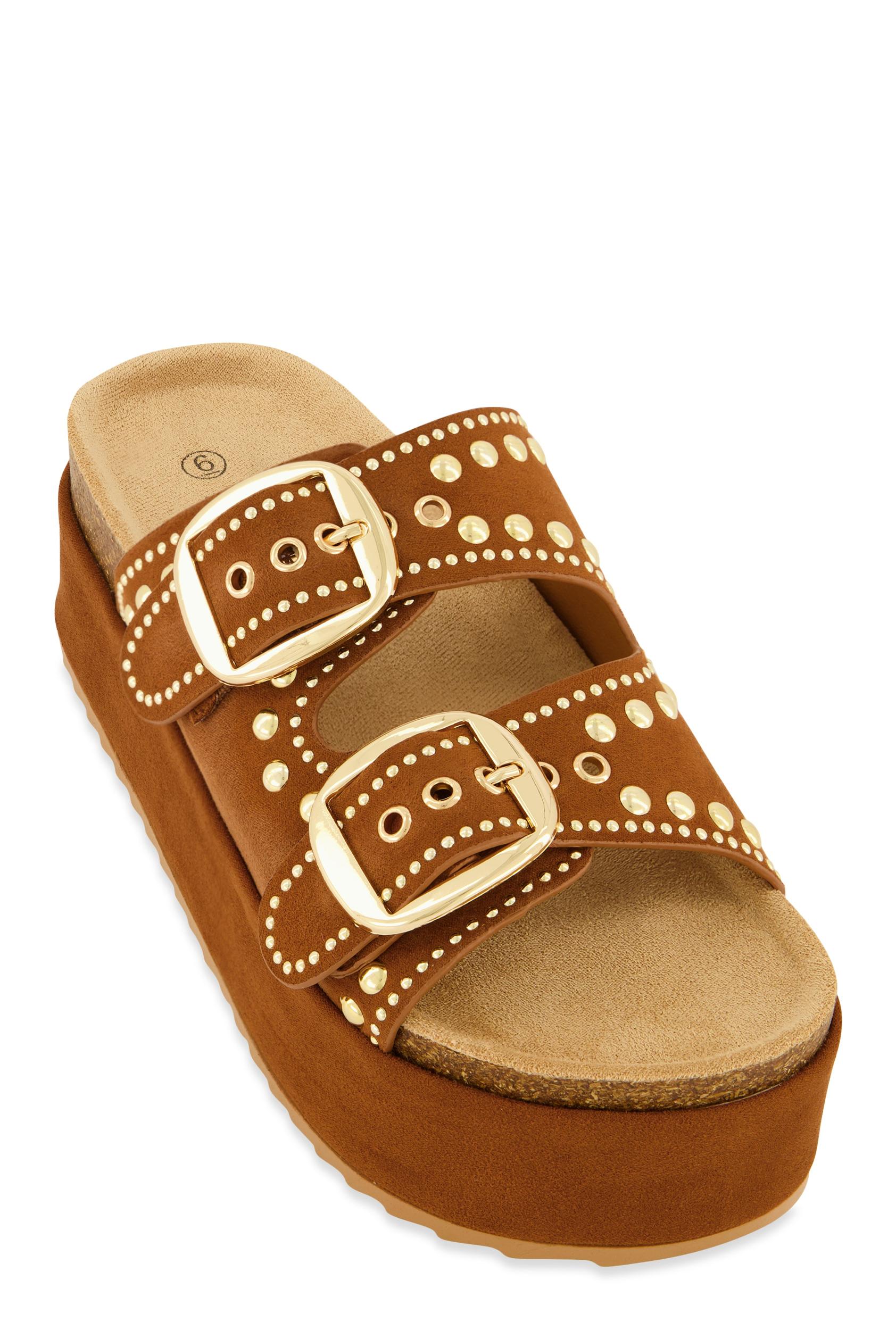 Womens Faux Suede Studded Platform Footbed Sandals Product Image