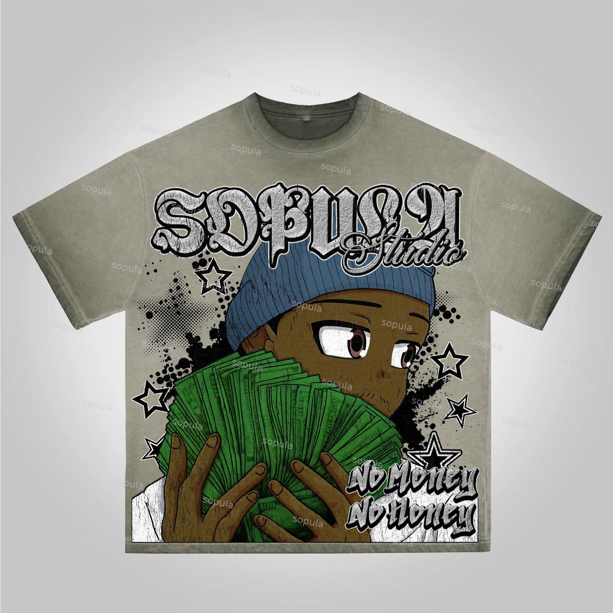 Sopula Street No Money No Honey Graphics Washed Cotton T-Shirt Product Image