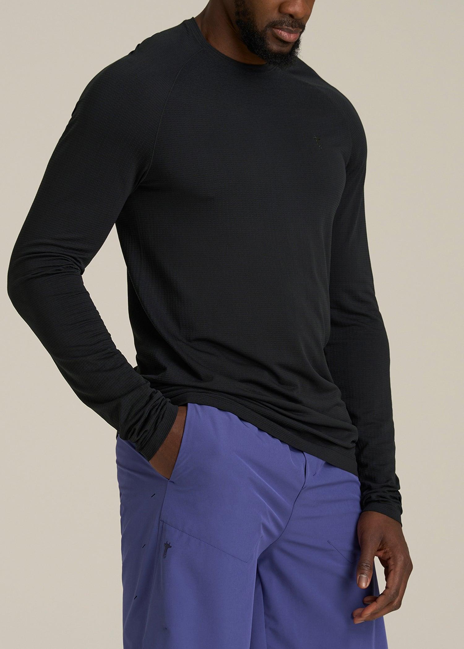 Long Sleeve Vented Training Top for Tall Men in Black Male Product Image