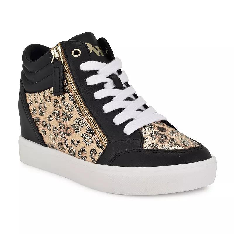 Nine West Tons Women's High Top Wedge Sneakers, Size: 8, Gold Leopard Black Product Image