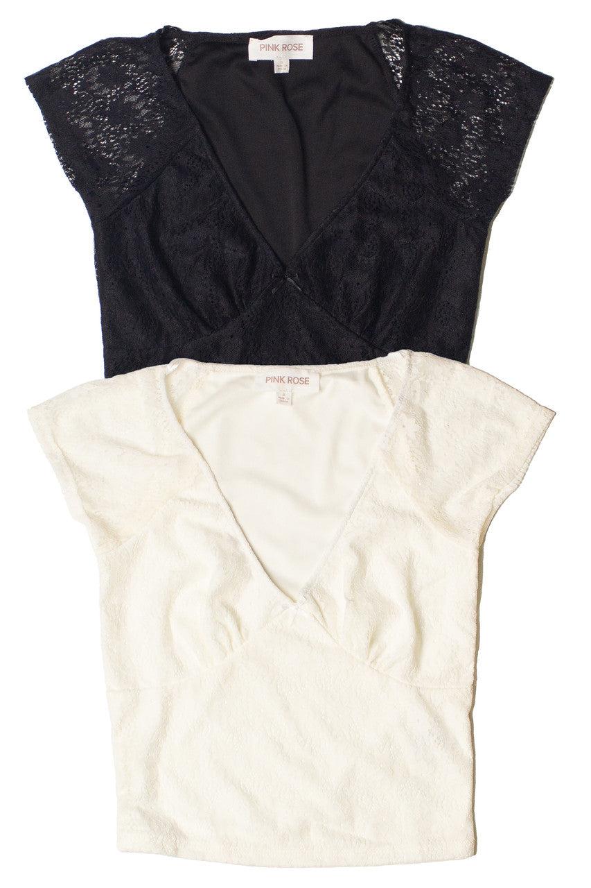 Bow Detail Lace V Neck Top Product Image