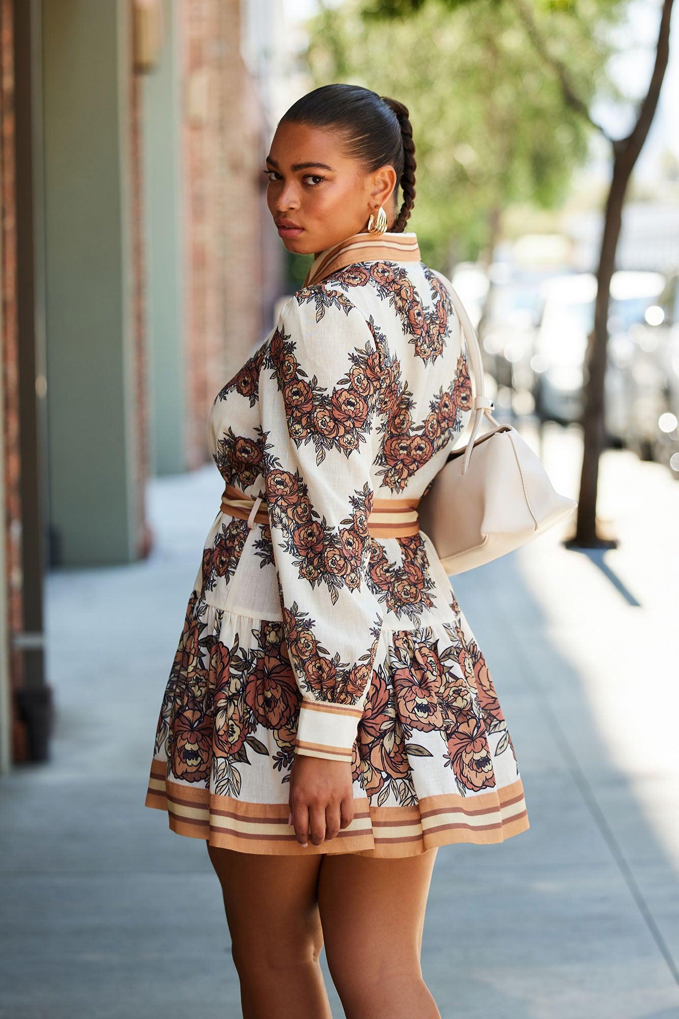 Garden Party Linen Mini Dress - Mocha Female Product Image