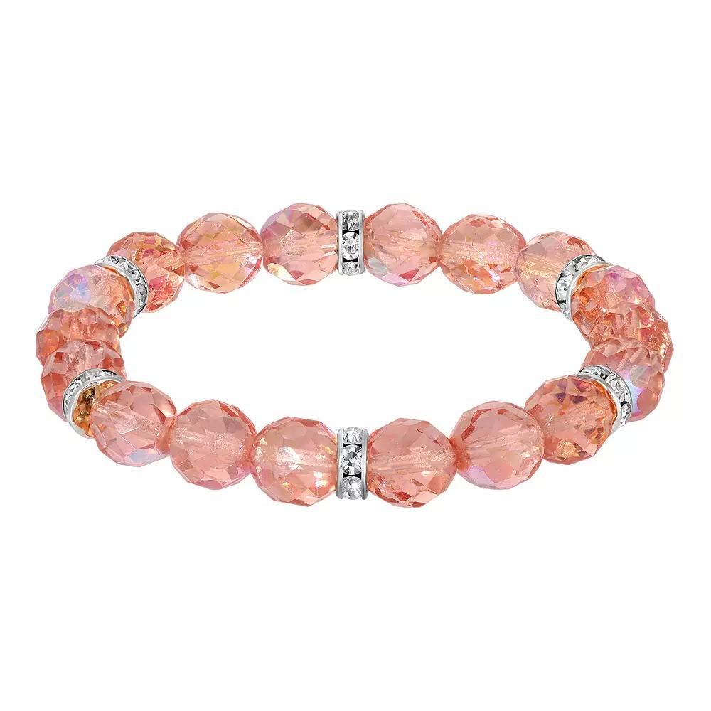 1928 Silver Tone Crystal Bead Stretch Bracelet, Women's, Pink Product Image
