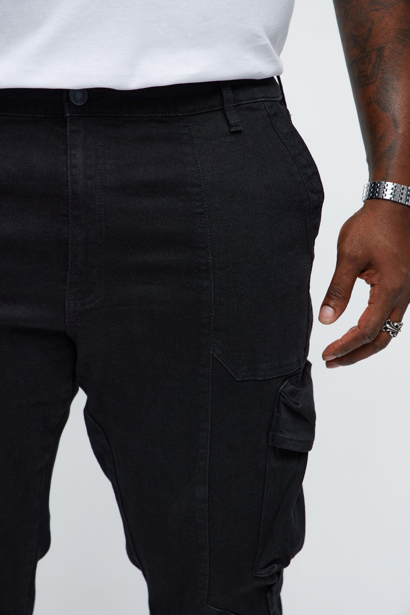 Stacked Slim Flare Rebel Stitch Cargo Jeans - Black Male Product Image