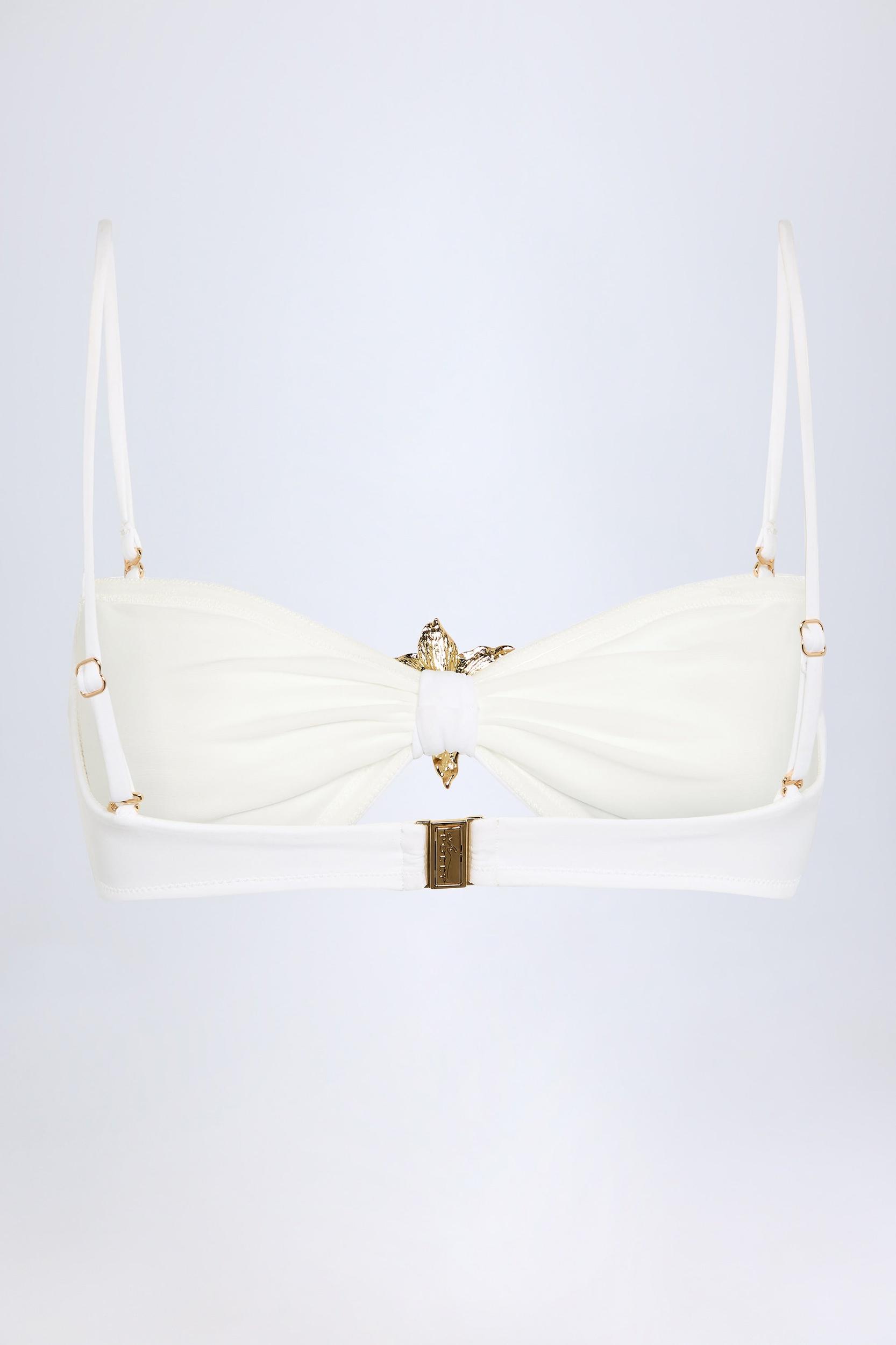 Hardware-Detail Halterneck Bikini Top in White Female Product Image