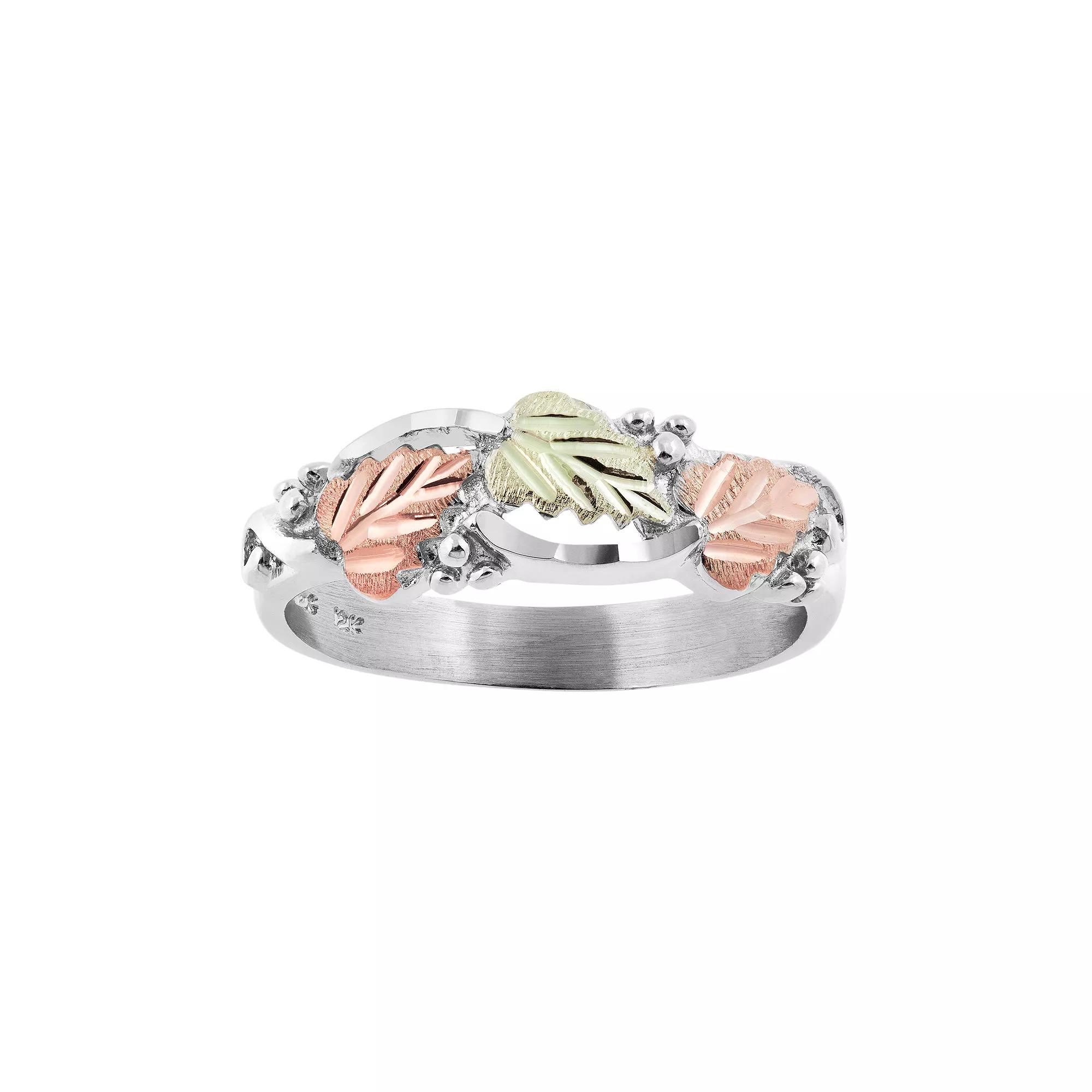 Black Hills Gold Tri Tone Leaf Ring in Sterling Silver, Women's, Size: 8 Product Image