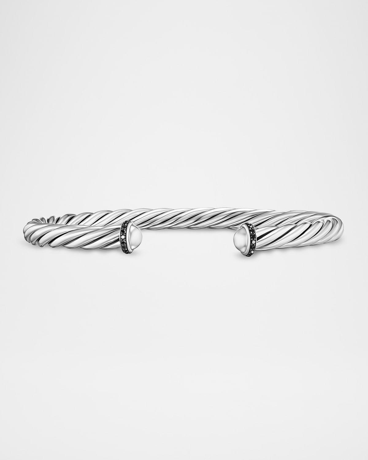 David Yurman Mens Cable Cuff Bracelet in Sterling Silver with Pave Black Diamonds, 6mm Product Image