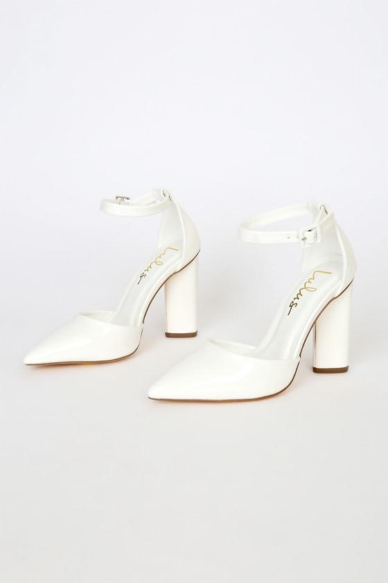 Syngo White Patent Pointed-Toe Ankle Strap Pumps Product Image