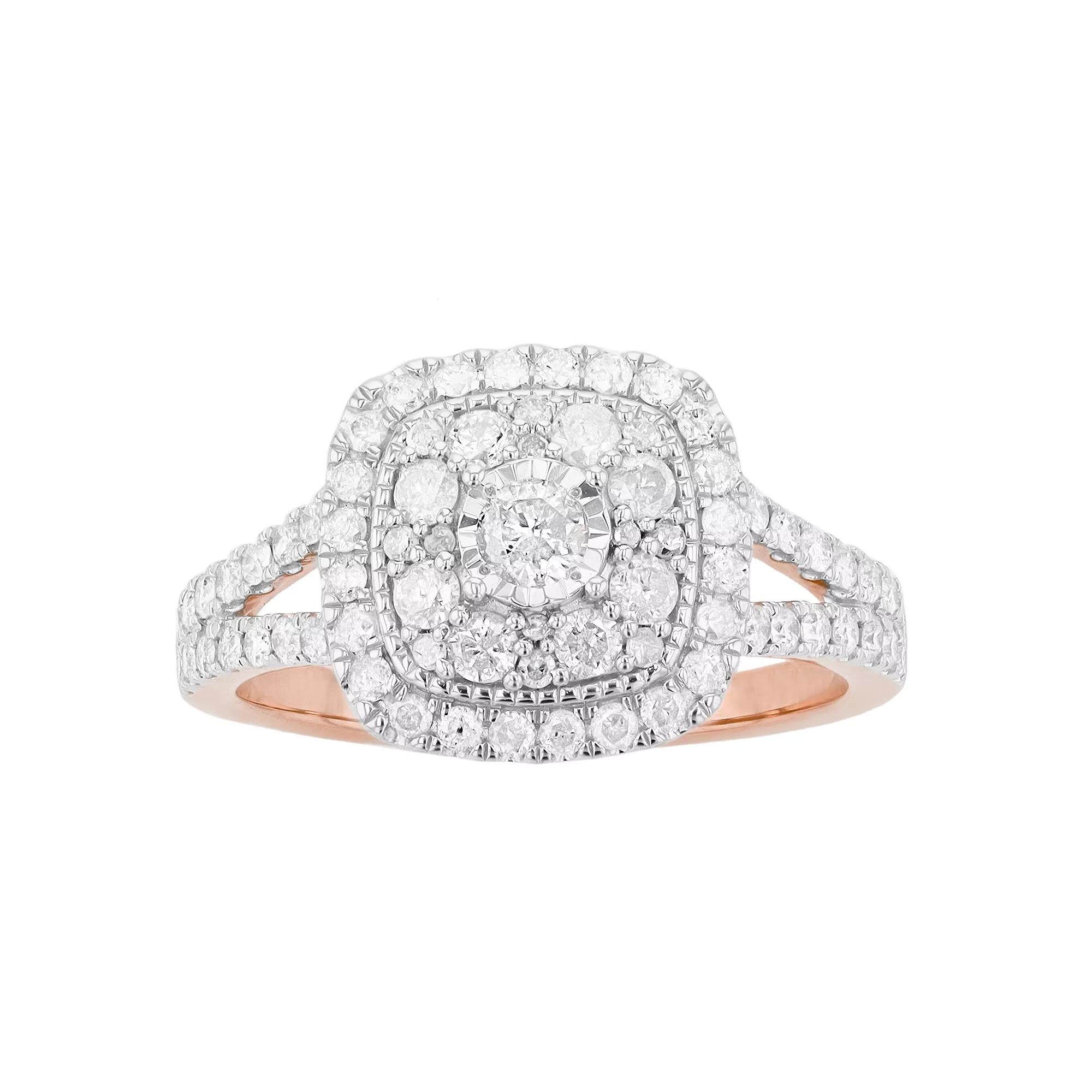 Sterling Silver 1 Carat T.W. Diamond Square Shape Halo Ring, Women's, Size: 7, Rose Gold Tone Product Image