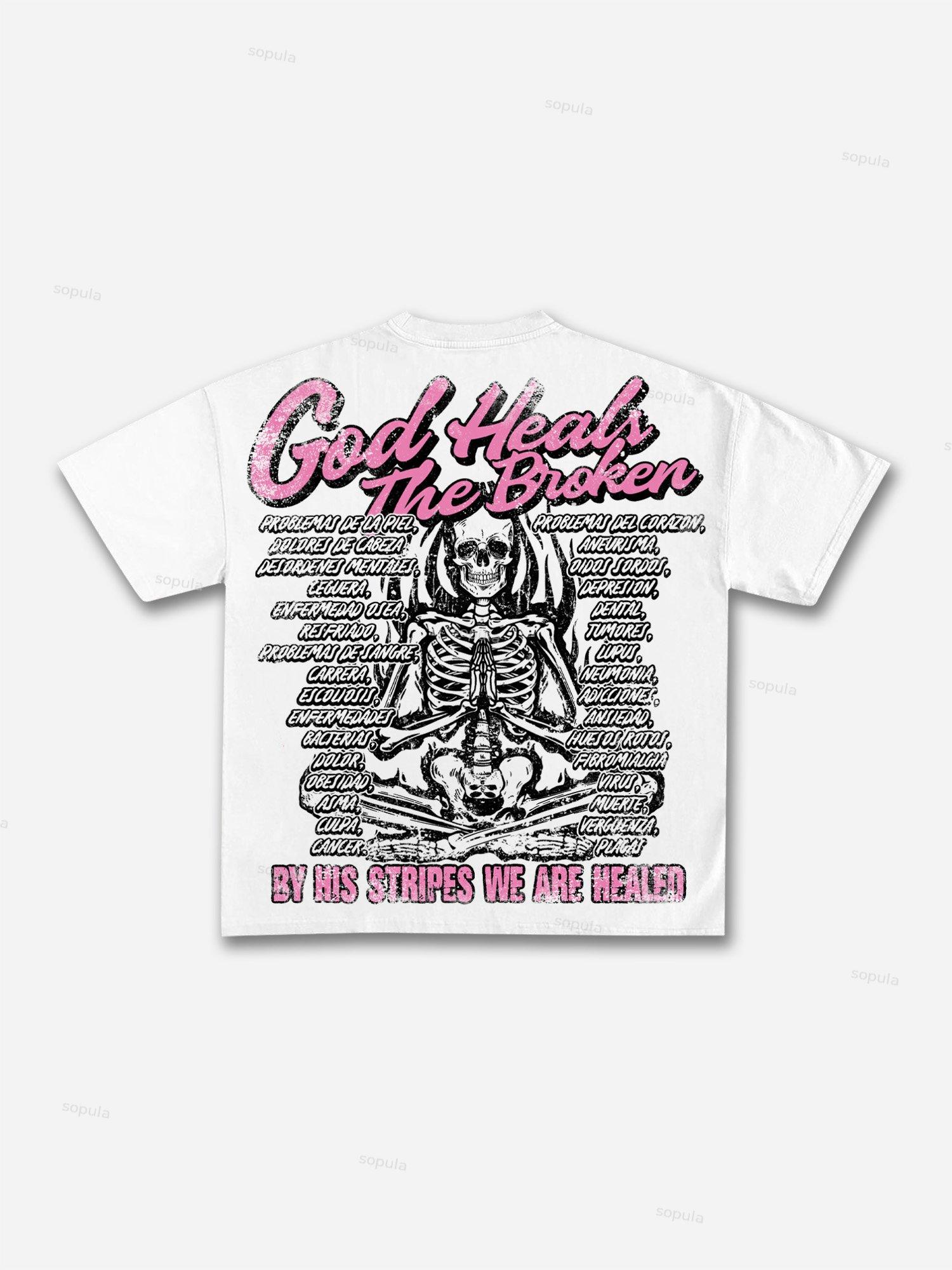 God Heals The Broken Vintage Graphic Casual Cotton T-shirt Product Image